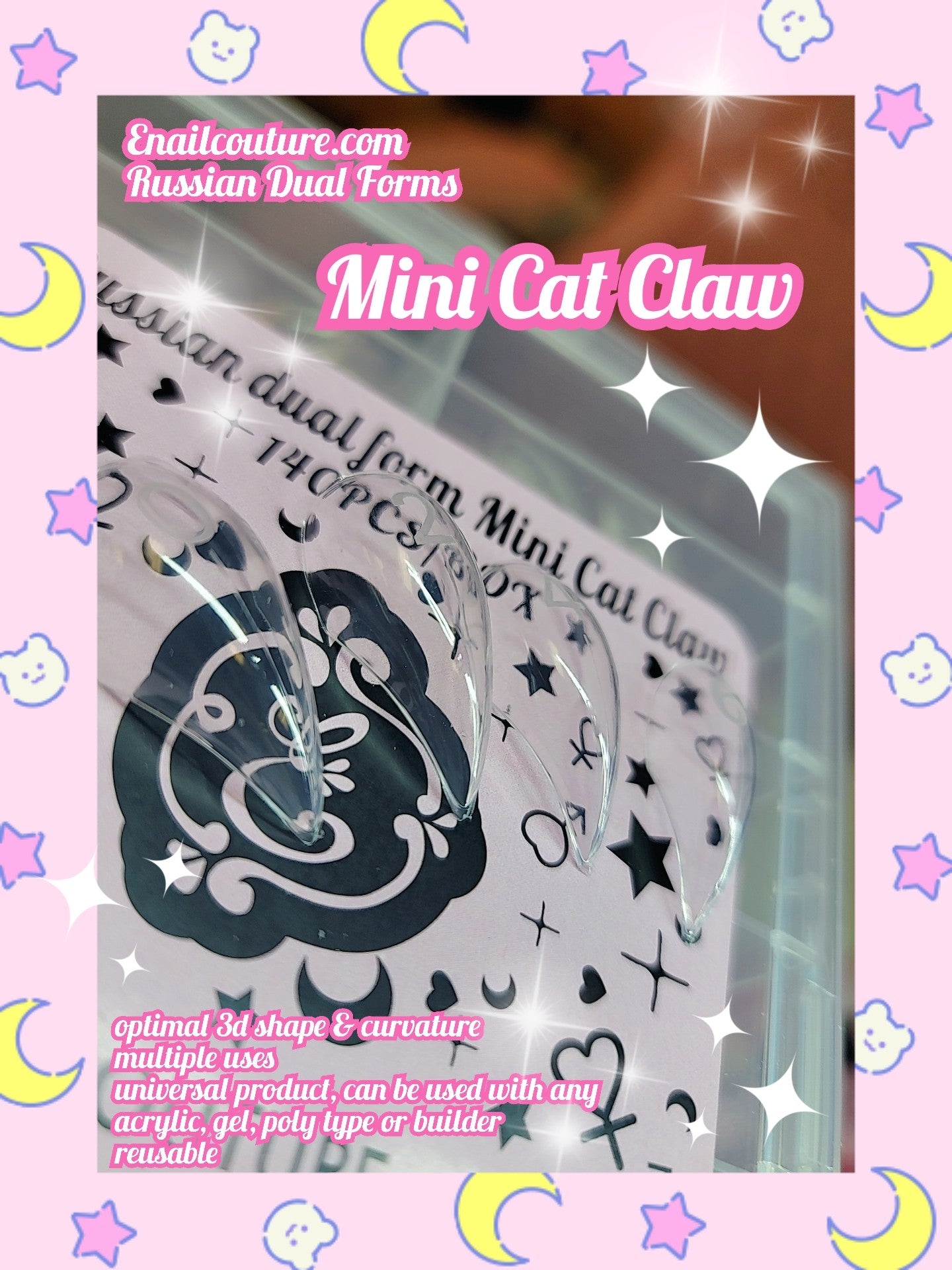 Mini Cat Claw Russian Dual Forms!~ (Dual Nail Forms,Pointed Shape Extension Poly Nail Gel Nail Forms Full Cover Nail Molds 12 Sizes for Solid Nail Gel Glue Nail Art Design Salon)