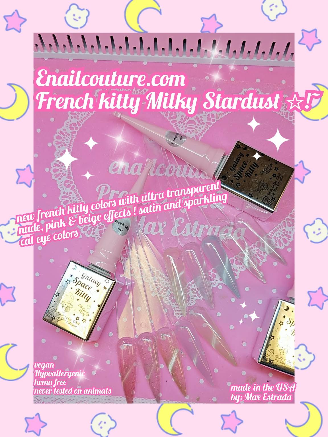 French Kitty Milky Stardust (9d Cat Eye Gel Nail Polish Colors Shimmer Glitter with Magnet 9D Holographic Reflective Magnetic Nail Polish Nude Pink, White)