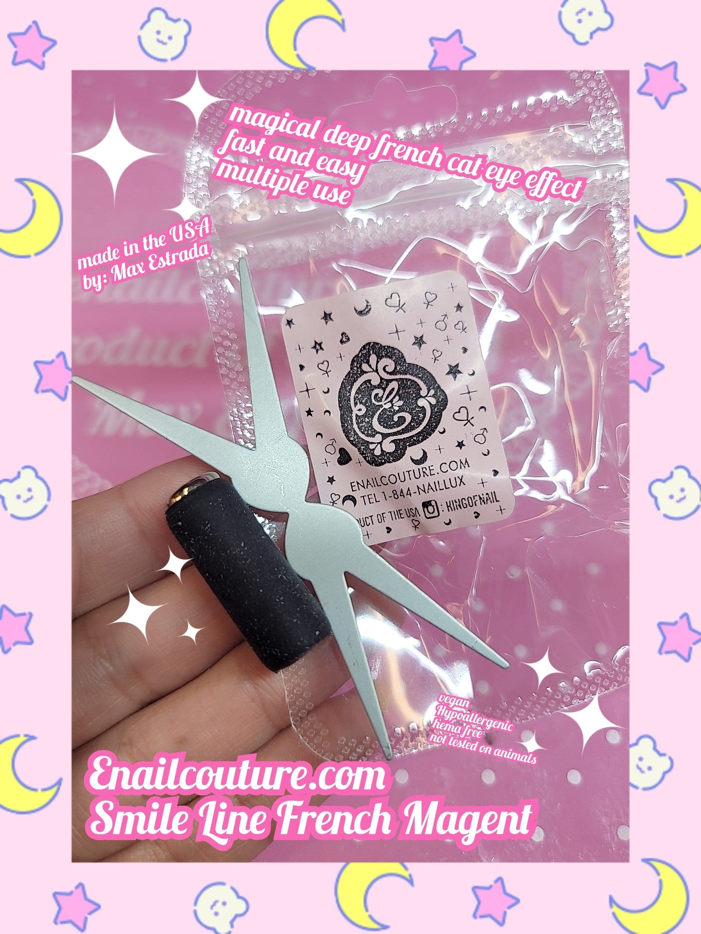 Smile Line French Magnet (Professional Dual Ended French Cat Eye Magnet Nail Art Tool For Diy Gel Polish To Create V Shape Crescent Line Manicure)