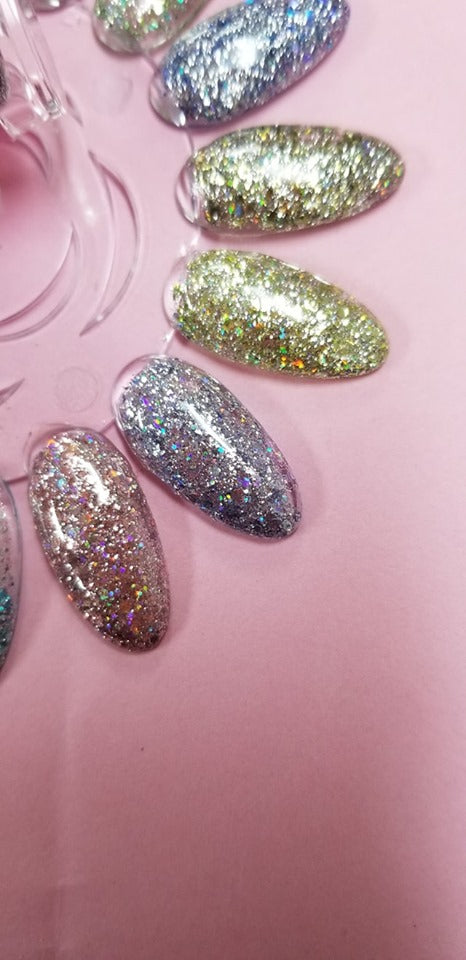 JEM!~ hologram glitter colors, Fun gel. (one coat coverage and smooth finish)