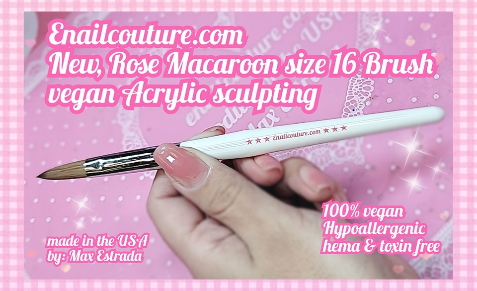 Rose Macaroon size 16 Nail Brush !~ with pearl handle new Vegan type