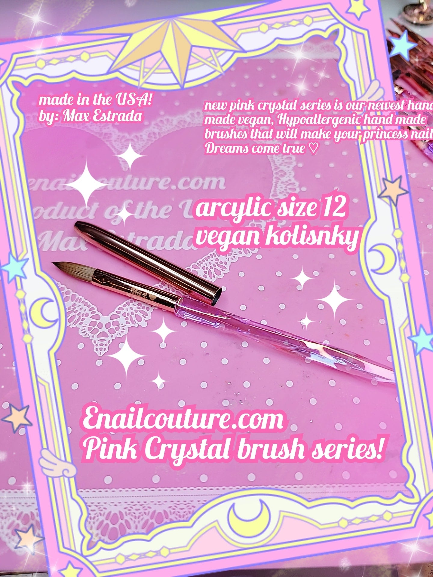 Pink Crystal Acrylic Brush (Acrylic Nail Brush for Acrylic Powder 1PC Vegan Kolinsky Sable Hair Bristles Round Oval Nail Art Carved Extend Brush Manicure Pedicure Application #12)
