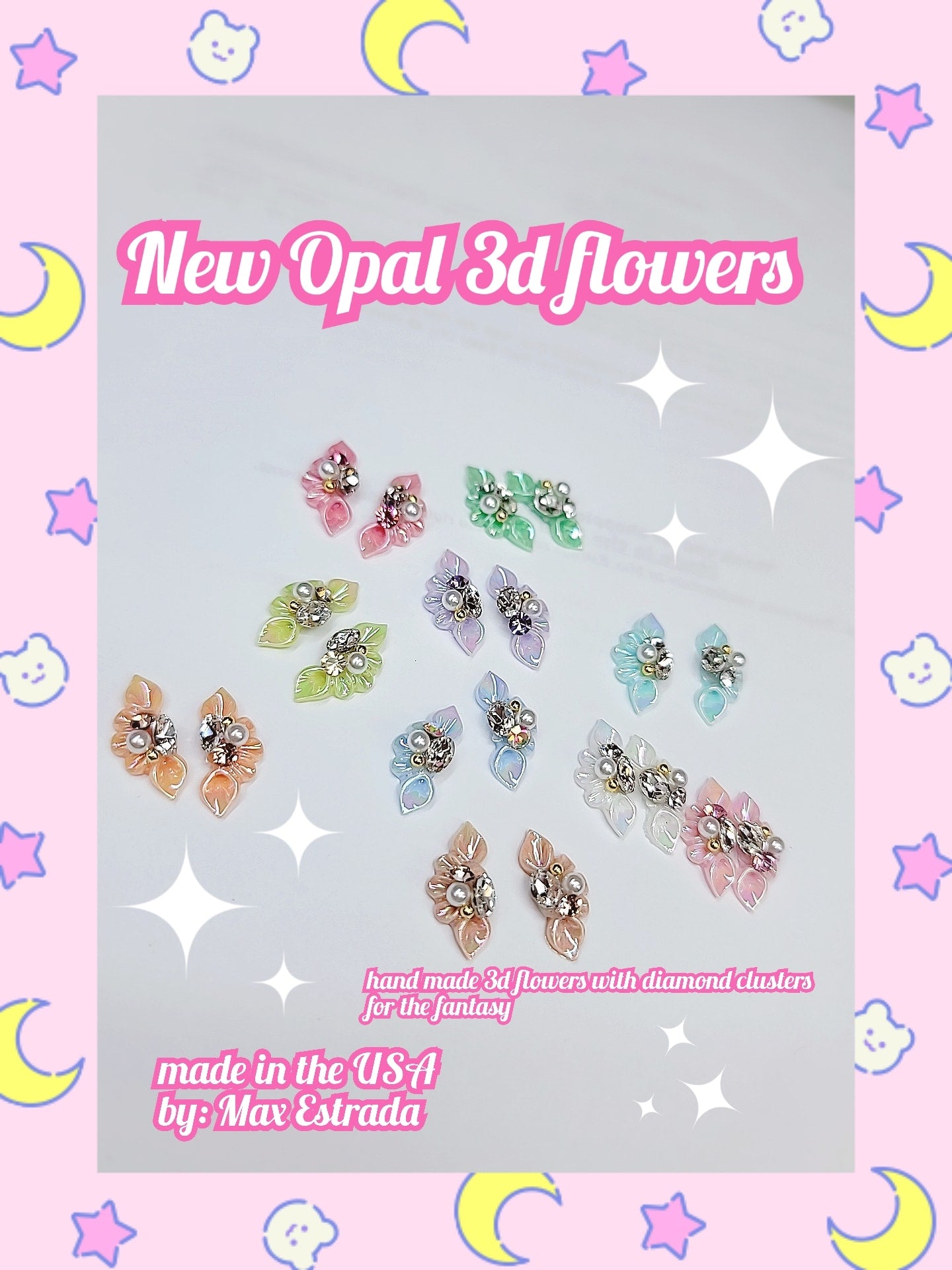 New Opal 3D flowers (20pcs 3D Luxury Metal Alloy Petal Flowers Nail Art Rhinestones Charms Shiny Nail Crystal Diamonds Gems Manicure Nail Flowers Jewelry Studs)