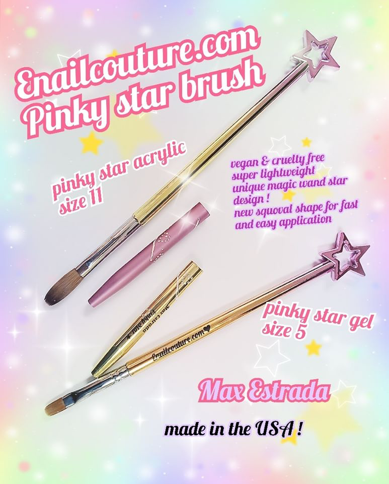 pink star Acrylic and Gel vegan Brush series !~ (cruelty free nail art, gel and acrylic brushes)