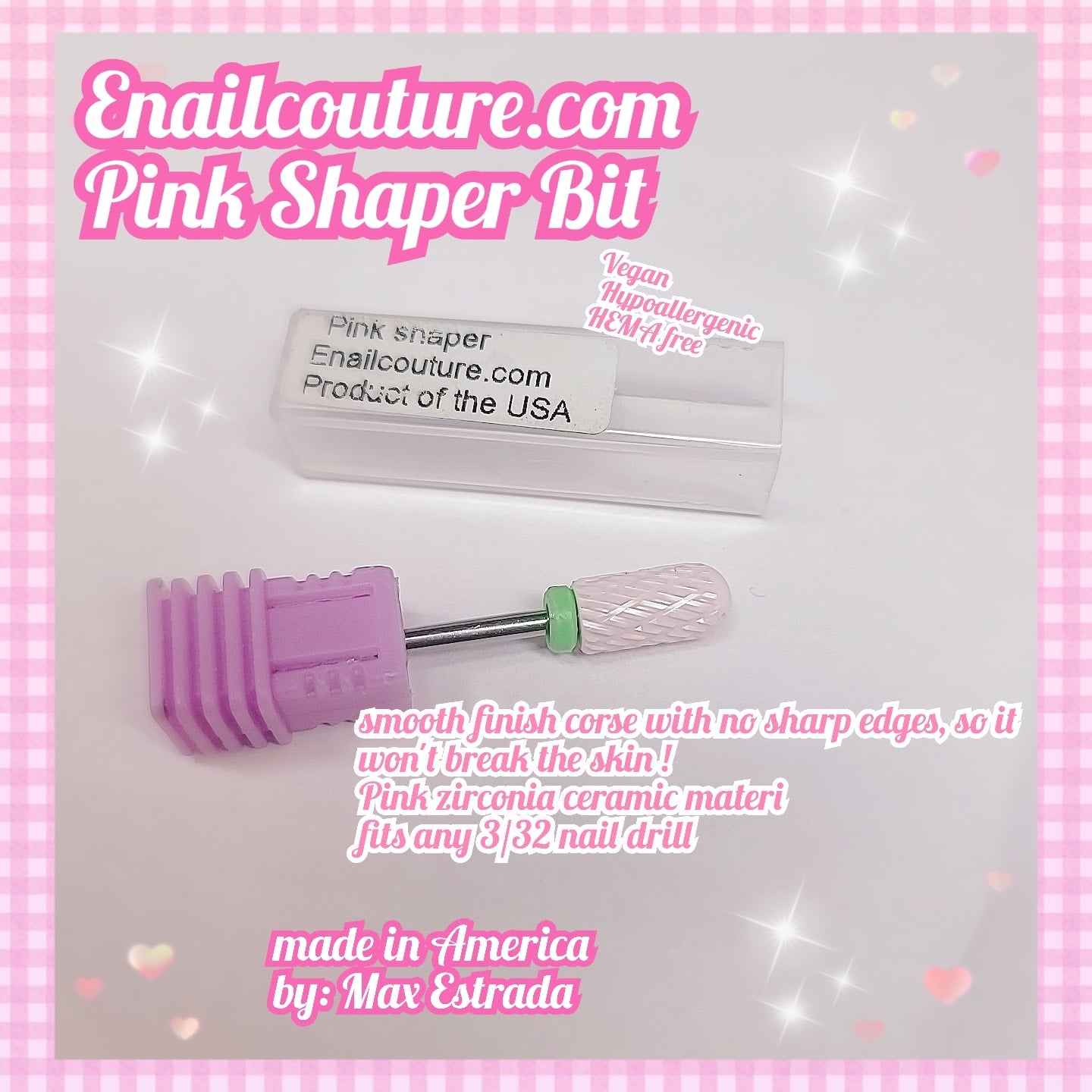 Pink Shaper (ceramic Nail Drill Bitt,3/32'' (2.35mm) Professional Cylindrical Ceramic Bits,Cuticle Nail File Bits for Acrylic Nails,Manicure Pedicure Home & Salon Use-Both Left and Right Handed)