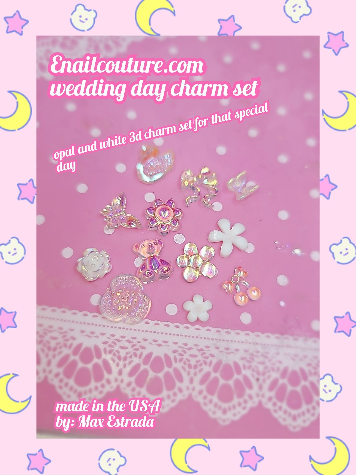 wedding day charm  set (AB Crystal Nail Art Set Rhinestones Nail Gems Iridescent Clear Class, 60pcs Multi-Shape Flat Back Shiny Nail Jewels for Nail Art DIY Crafts)