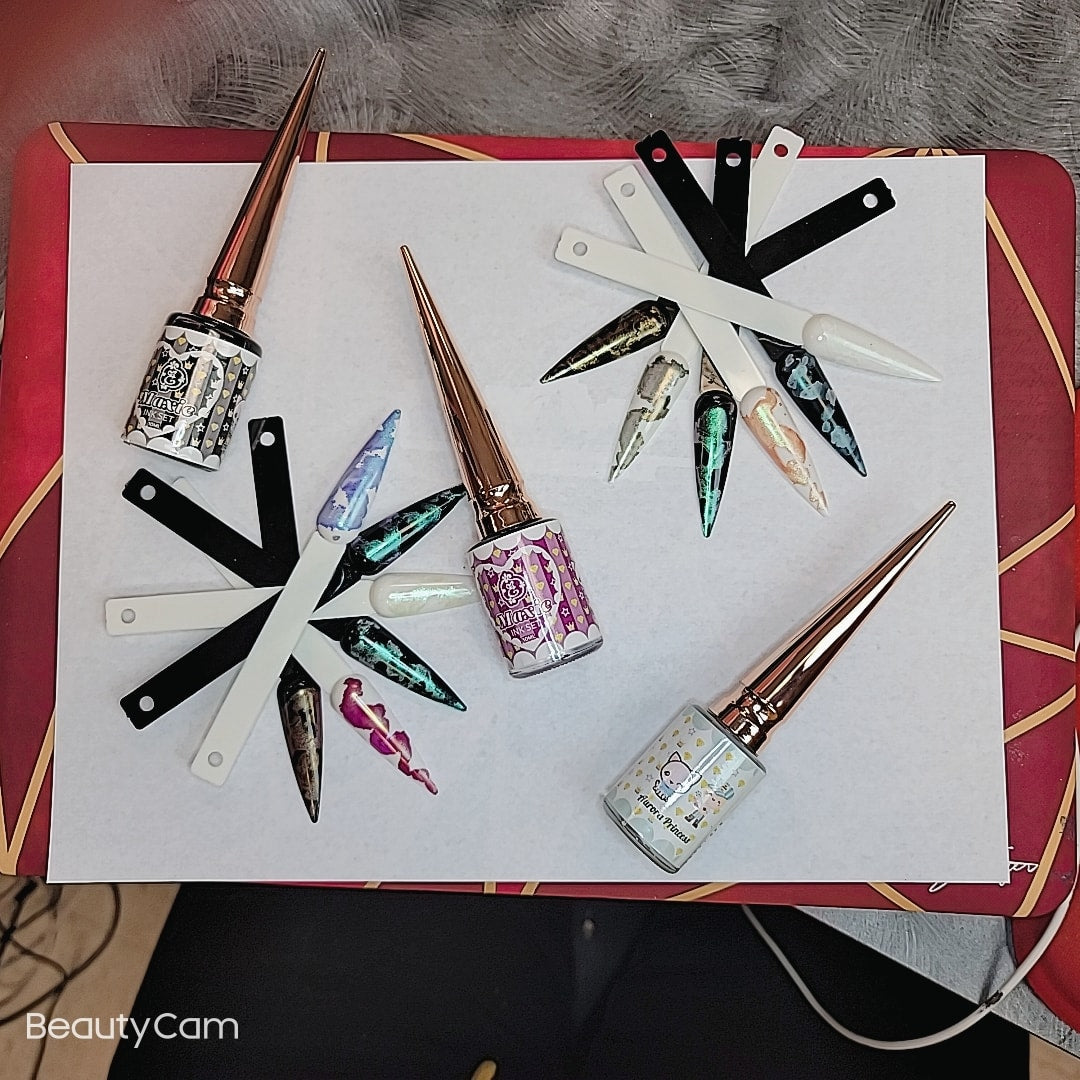 Aurora Princess Maxie INK Set, metallic pearl (Blooming Nail Polish, Alcohol Ink Watercolor Pink Blossom Gel Nail Polish Magic Manicuring Kit Work with Transparent  Marble Nail Vanish Nail Art Design, 6 Colors Set)