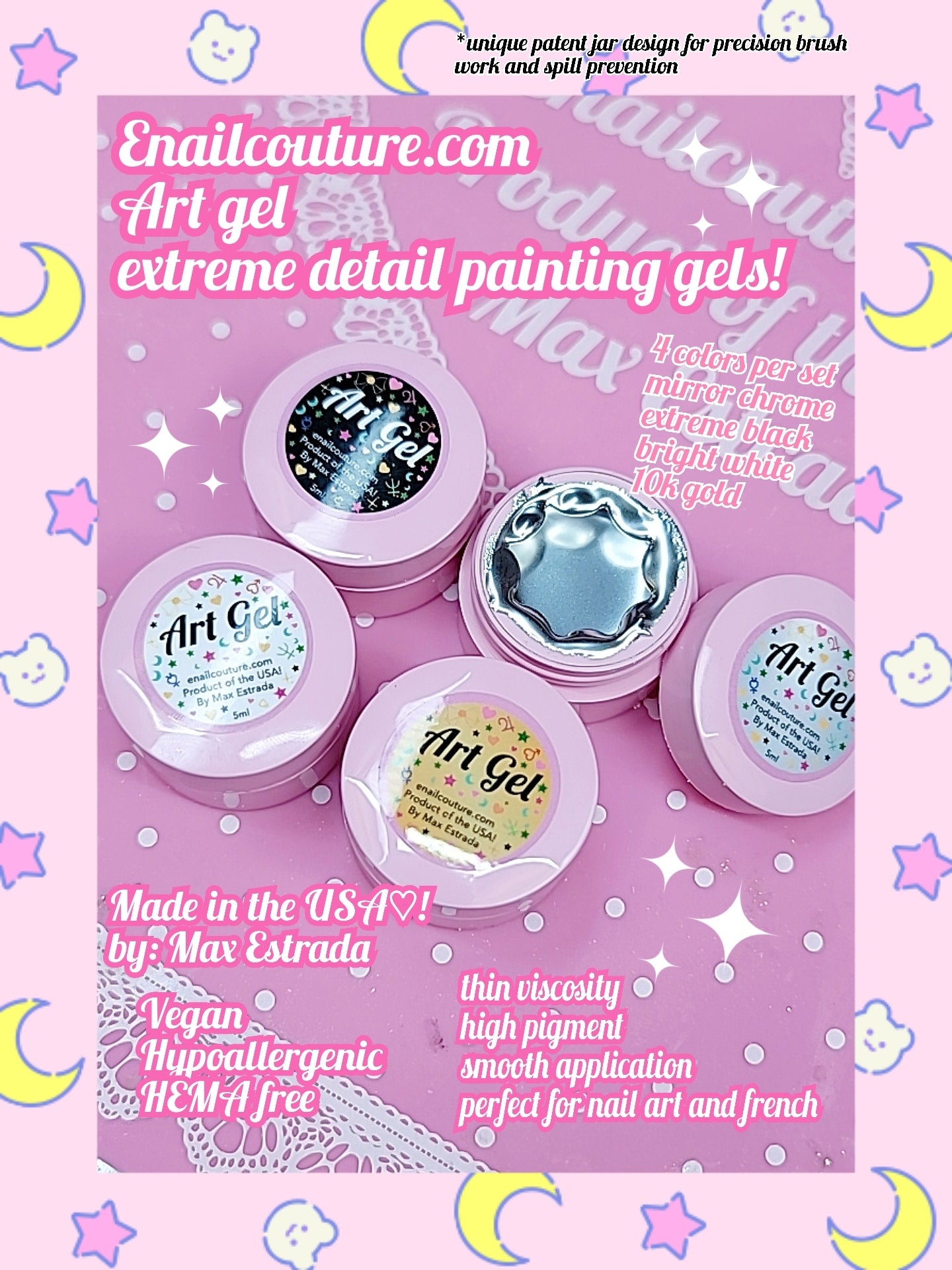 Art gel , kit 4 colors (Colors Gel Paint Nail Art Kit - Nail Kit liner Color Solid Nail Art Gel Polish )