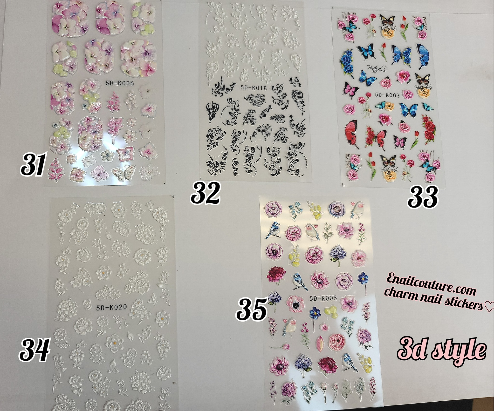 Charm Nail sticker, (flat & 3D Self-AdhesiveNail Decals Leaf Nail Art Stickers Colorful Mixed Nail Decorations)view ALL