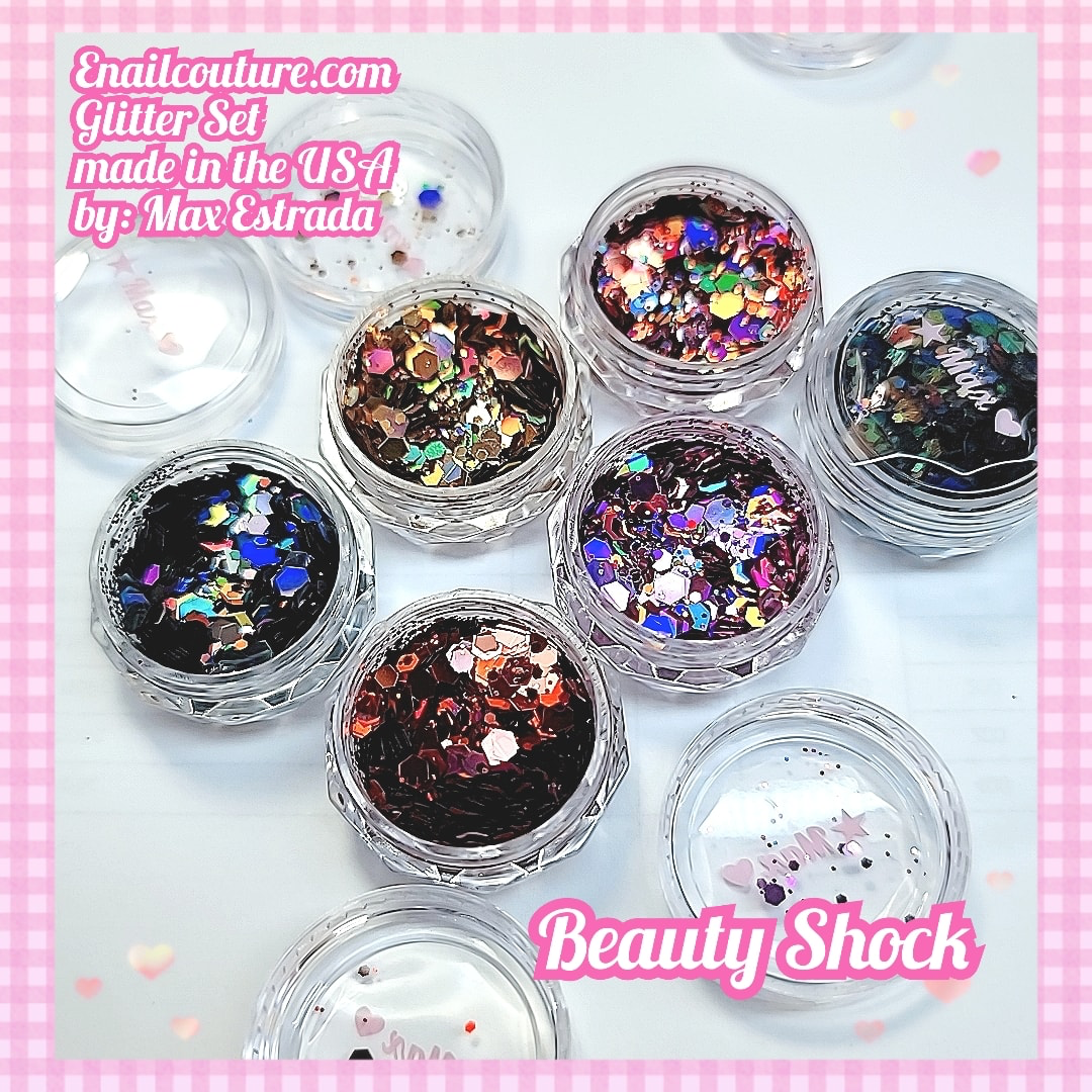 Beauty Shock Glitter Set (Set of 6 Holographic Nail Glitter Mermaid Powder Flakes Shiny Charms Hexagon Nail Art Pigment Dust Decoration Manicure)