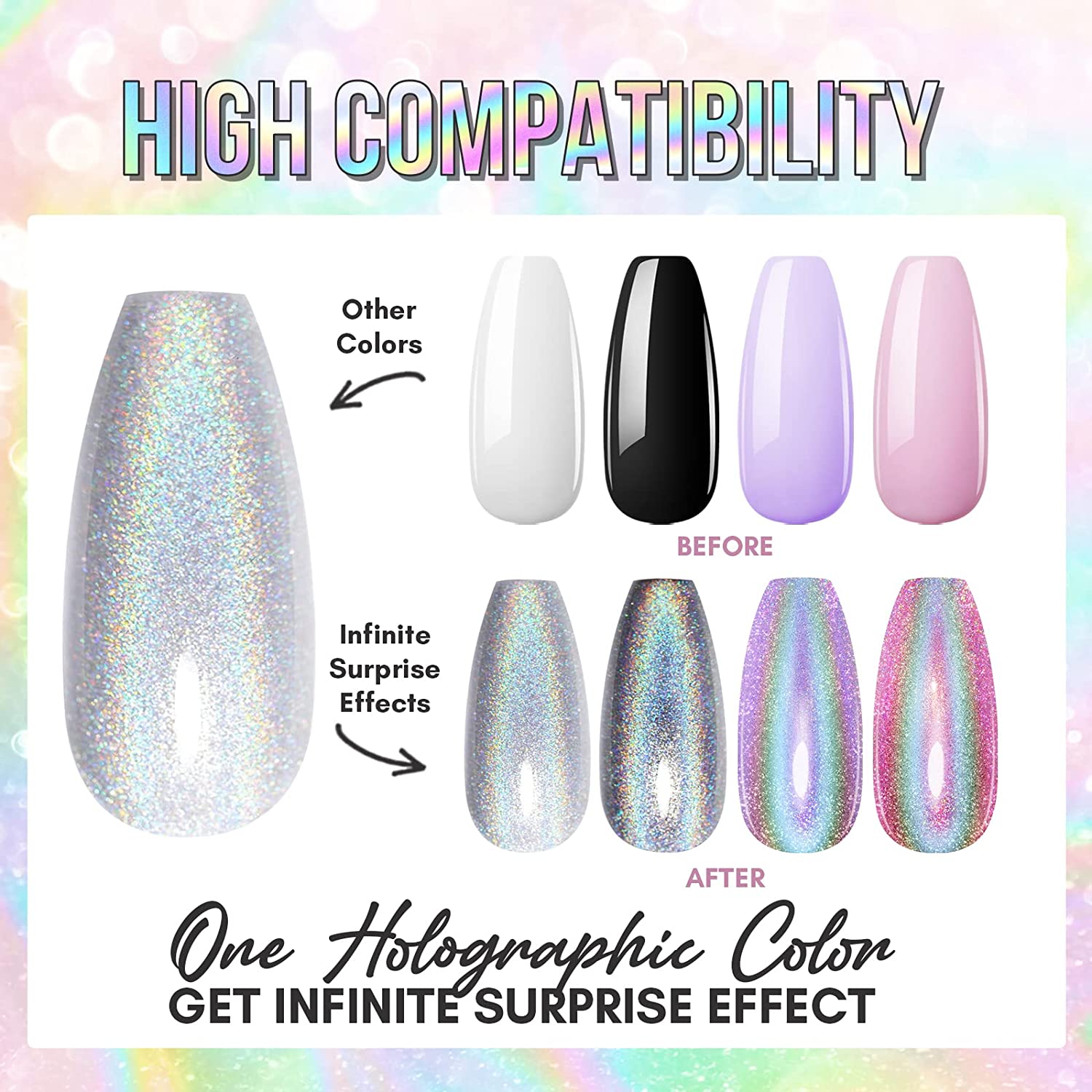 hologram power gel! ( Gel Polish Glitter Reflective Sparkly Metallic Gel Nail Polish Kit Soak Off UV/LED Required Diamond Laser Effect Nail Gel Manicure Salon )