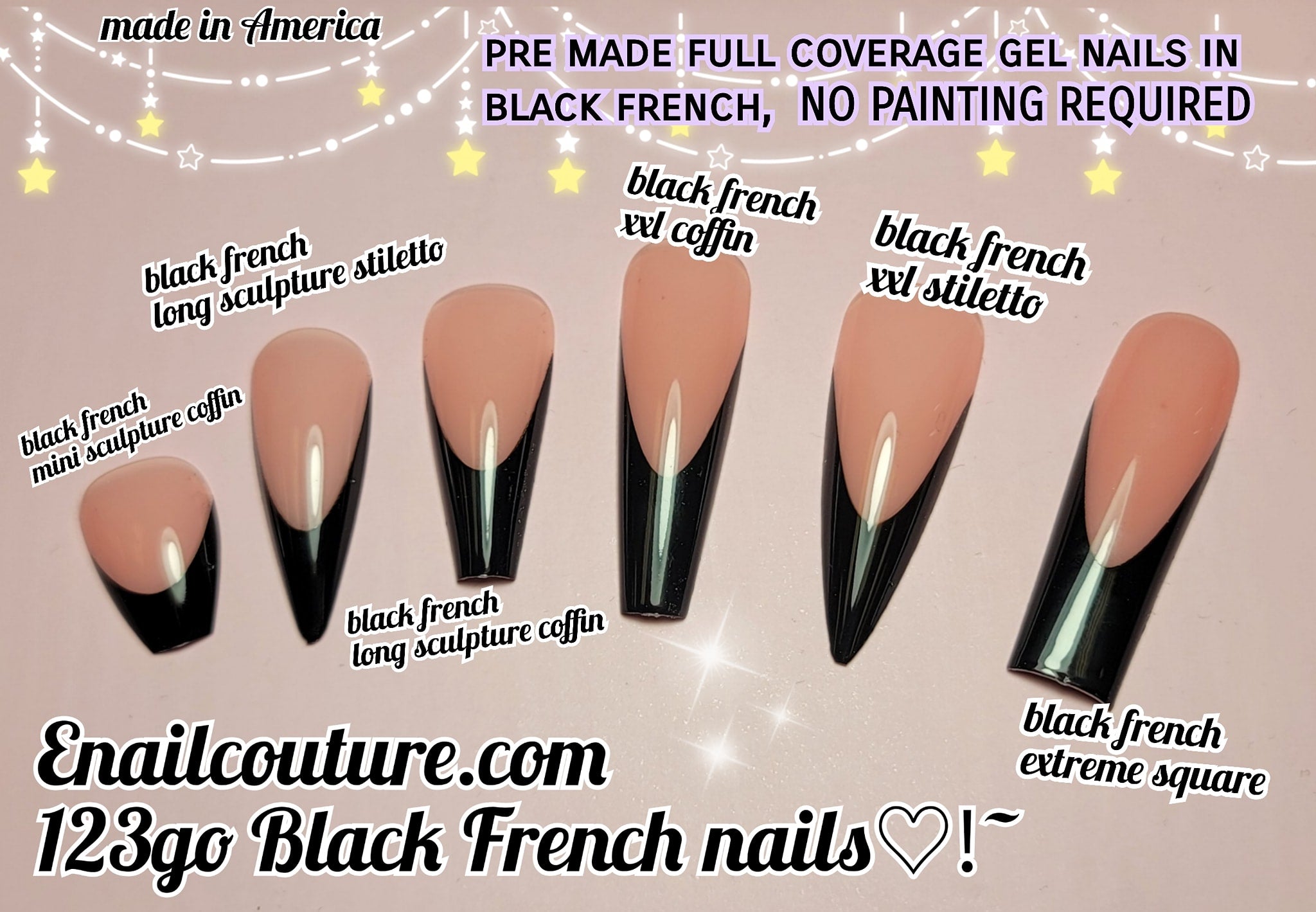 Black French 123 Go! Nails (pre made full coverage gel nail tips) (Ful