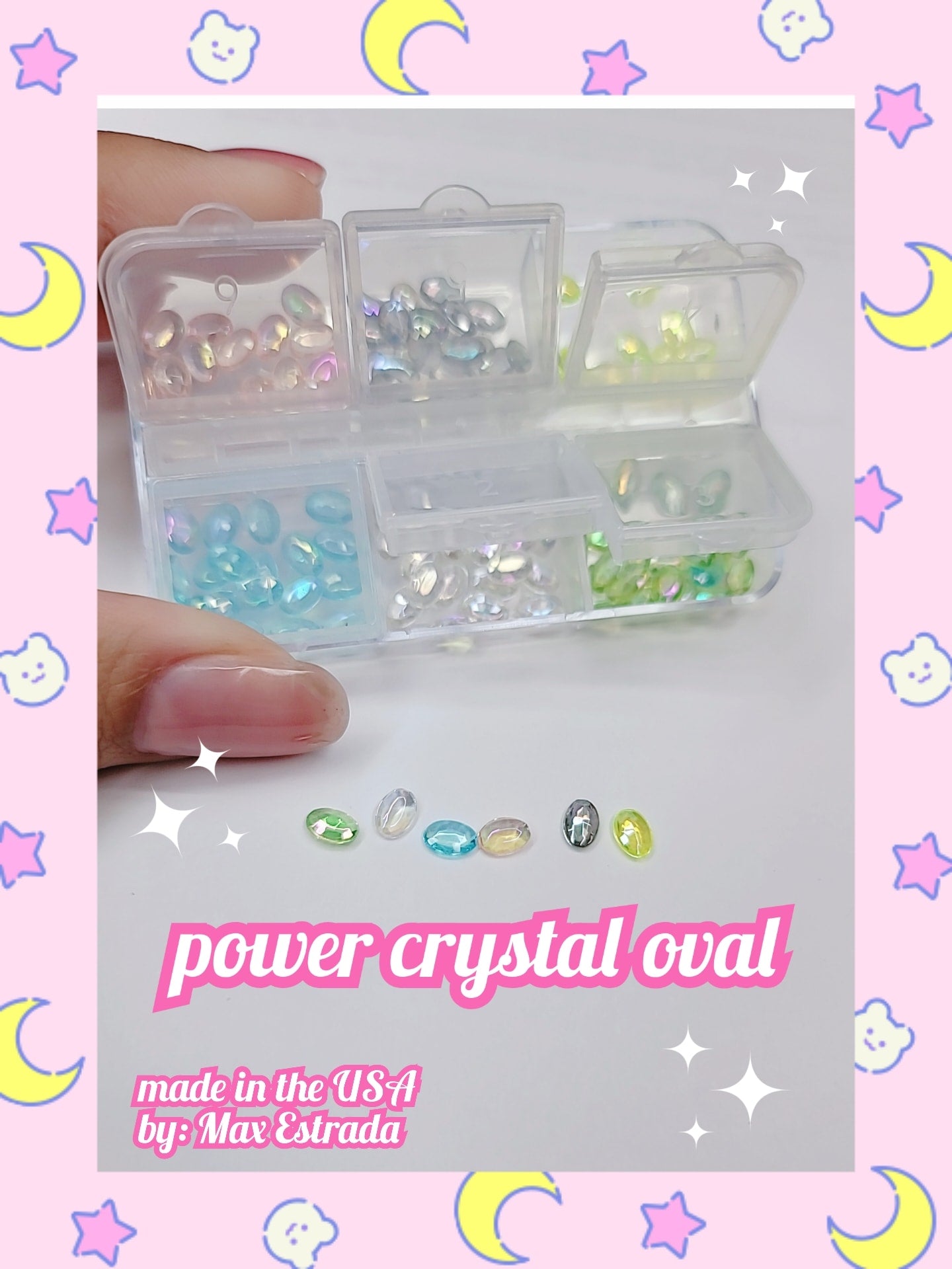 Power Crystal Oval (Nail Rhinestones Kit, AB Crystal Rhinestones for Nail Craft Multi Shape Nail Art Stones Nail Gems Packaged in Diamond Storage Box)