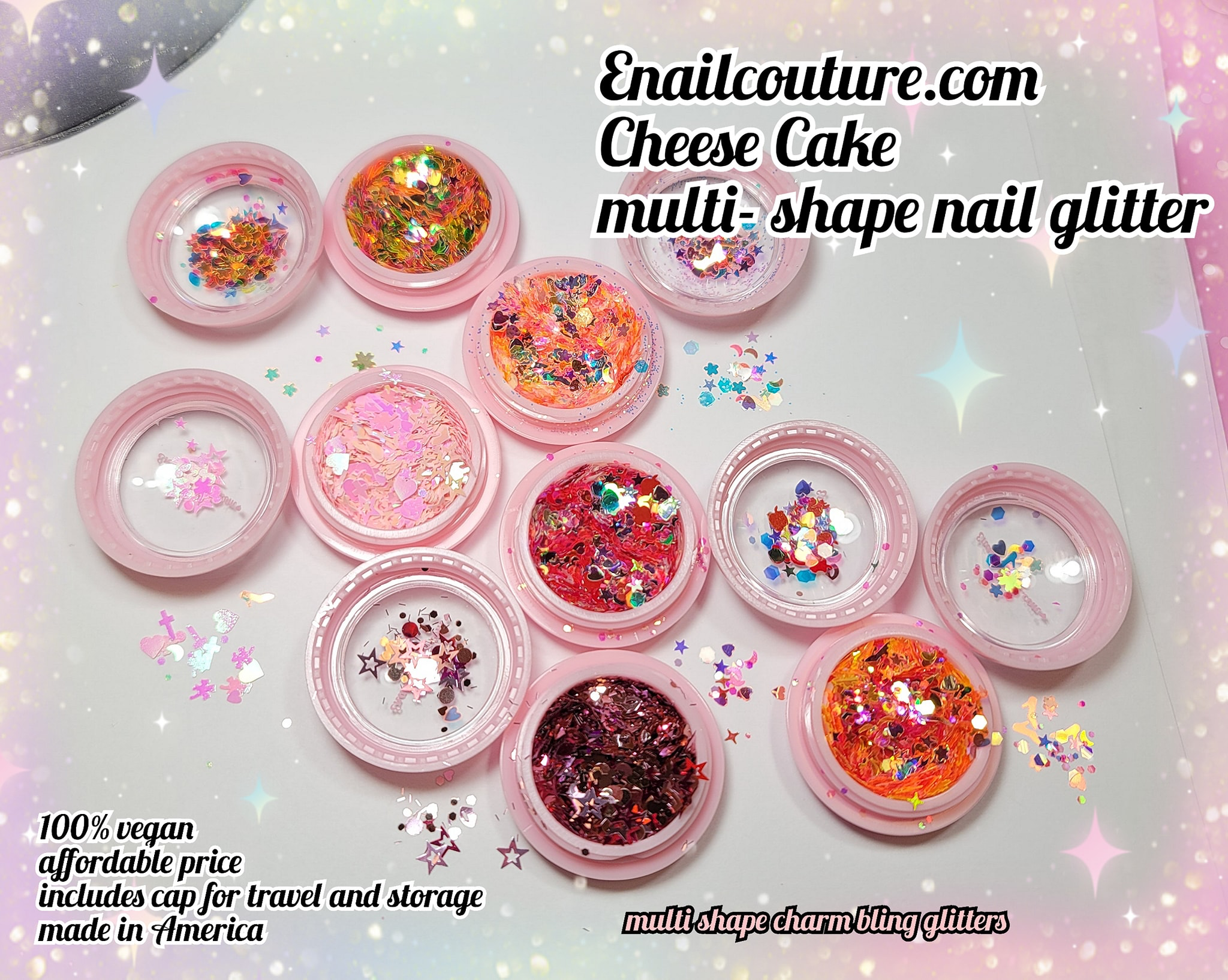 Cheese Cake Glitter Set (Set of 6 Holographic Nail Glitter Mermaid Powder Flakes Shiny Charms Hexagon Nail Art Pigment Dust Decoration Manicure)