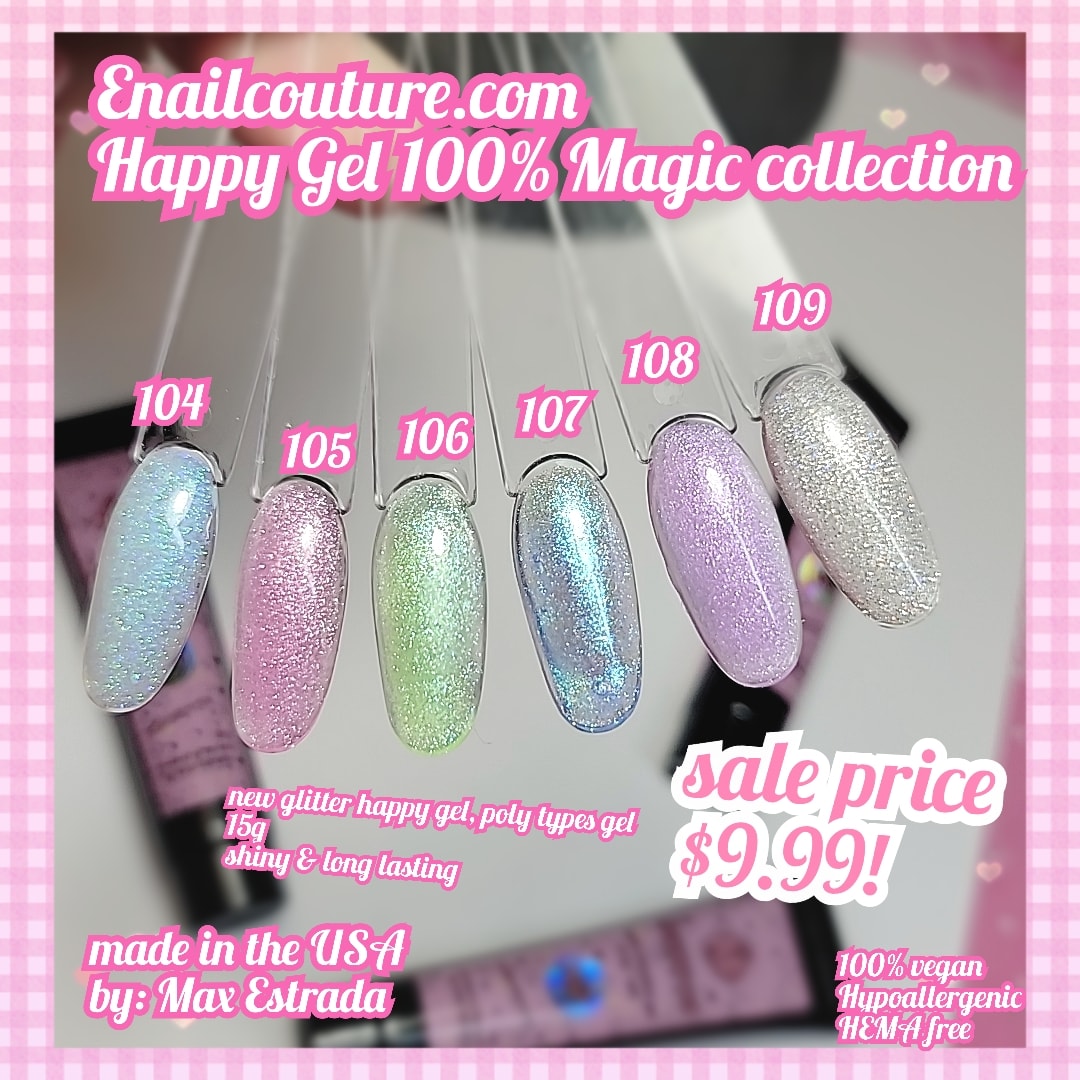 Happy Gel 100% Magic Collection Glitter !(Poly Nails Gel Set,Glitter Nail Extension Gel Enhancement Builder Nail Gel Nail French Art Design Beginner DIY)