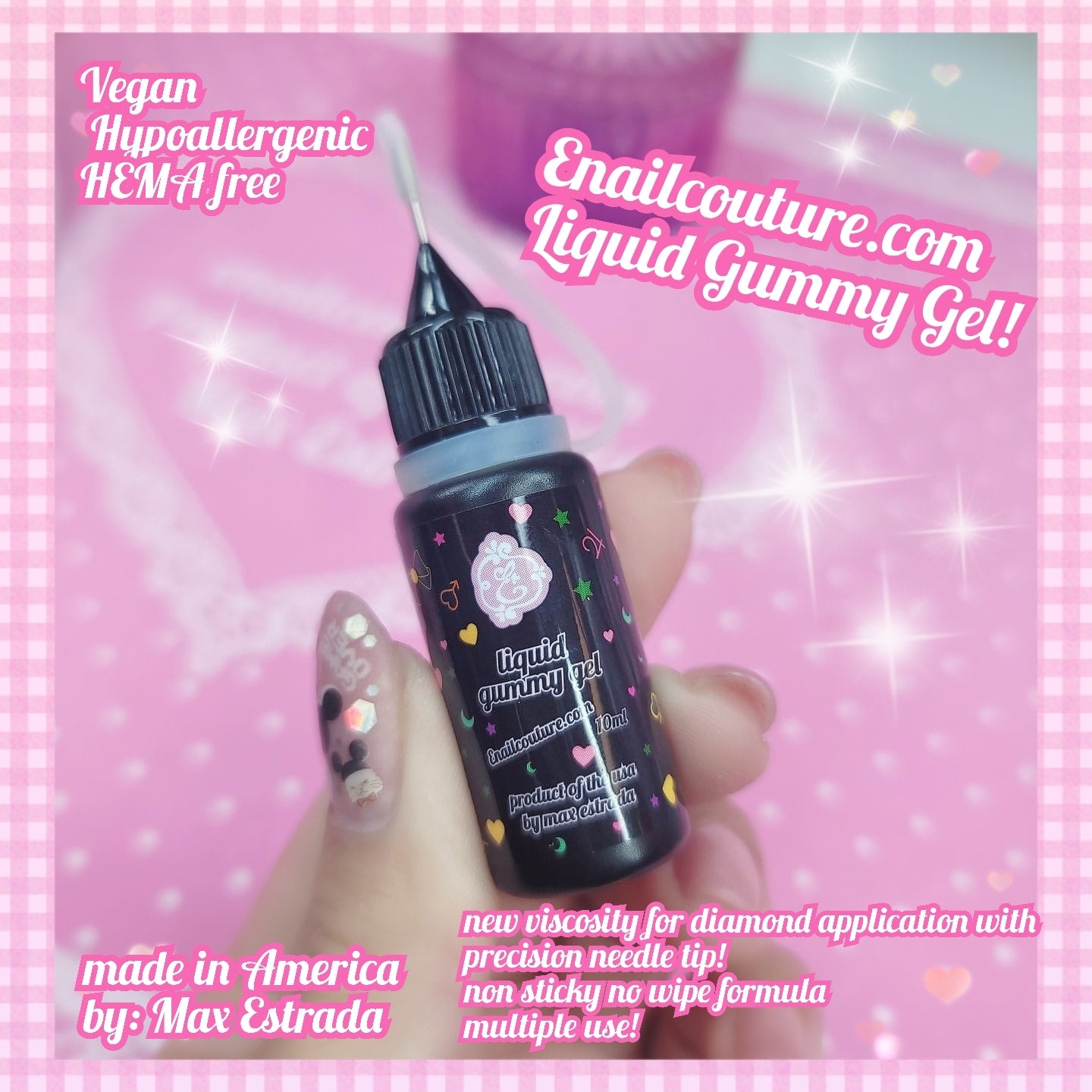 Liquid Gummy Gel (Nail Rhinestone Glue Gel with Pen tip, 10ml