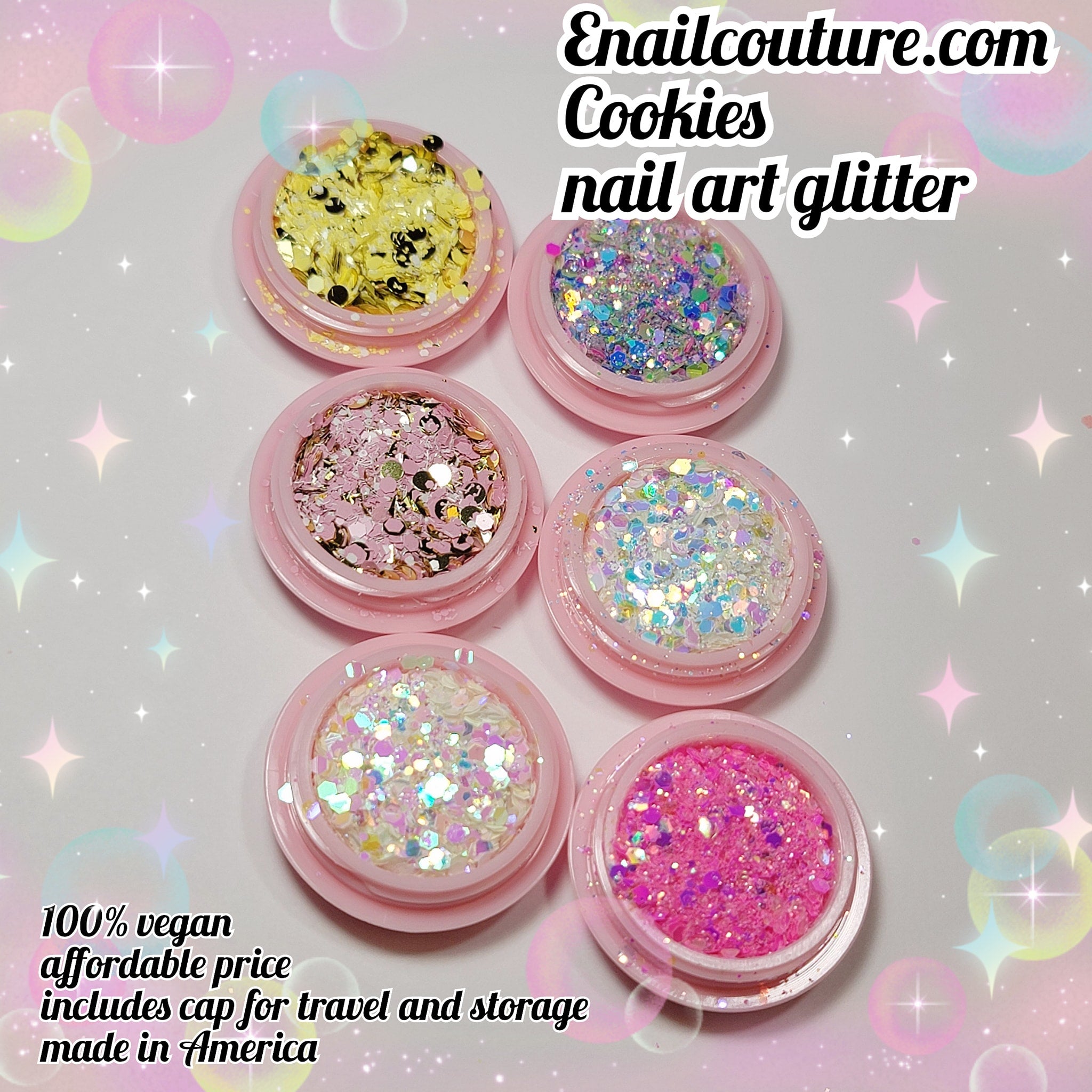 Cookies glitter set (Set of 6 Holographic Nail Glitter Mermaid Powder Flakes Shiny Charms Hexagon Nail Art Pigment Dust Decoration Manicure)