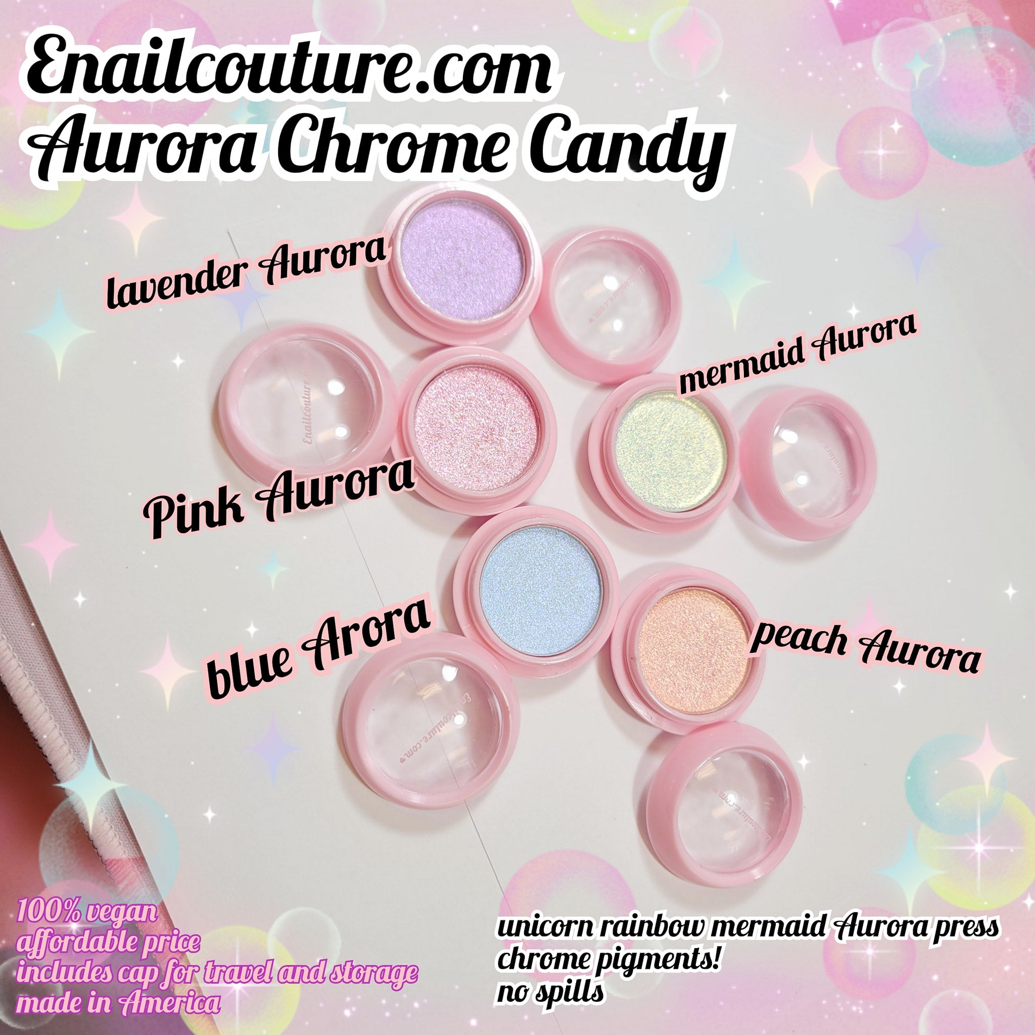 Aurora Chrome Candy (Aurora Nail Powder - Solid Iridescent Powders Aurora Chrome Nail Powder, Holographic Nails Powder Aurora Pigment for Nails Manicure Pigment for Nails)