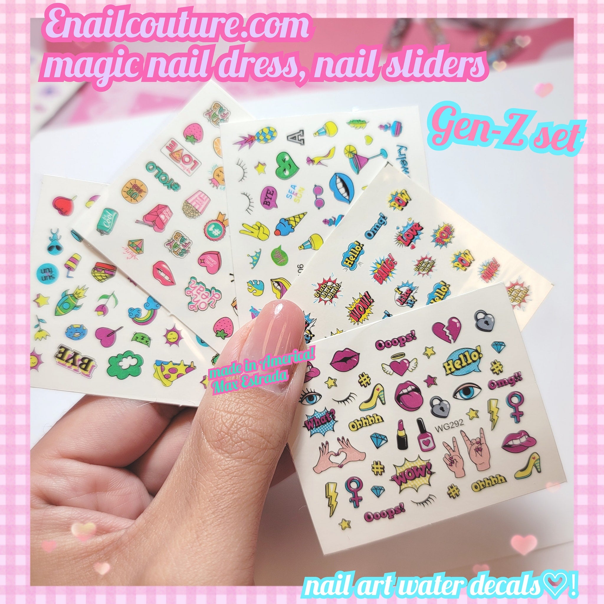 Magic Nail Dress Water Sliders (Nail Art Decals Nail Designs Colorful Water Transfer Stickers Nail Sliders Decals, Nail Art Manicure Decoration Accessories)(Transparent Silicone Head Nail Print Art Stamping Stamper Manicure Tools)
