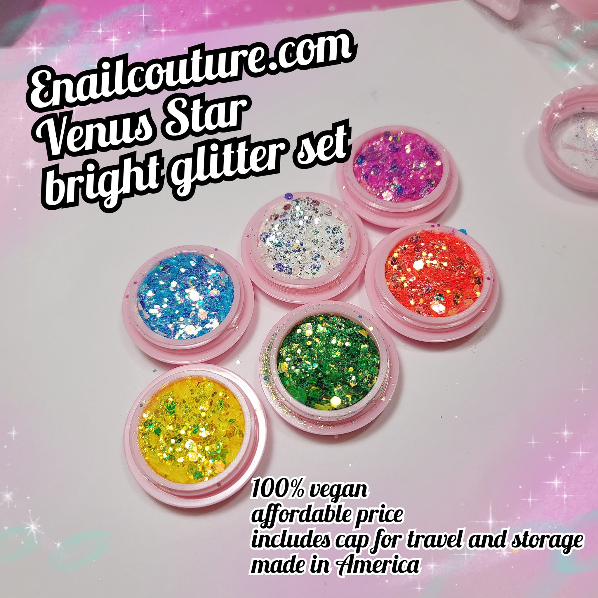 Venus Star glitter Set (Set of 6 Holographic Nail Glitter Mermaid Powd