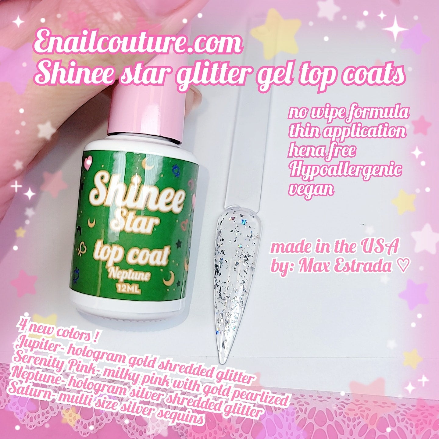 Shinee Star (Nail Polish Top Coat, Diamond Top Coat Gel Sparking Top Coat Nail Polish No Wipe Top Coat for Nail Art Decoration Nail Polish Top Coat Gel Nail Manicure Art DIY and Salon Use)