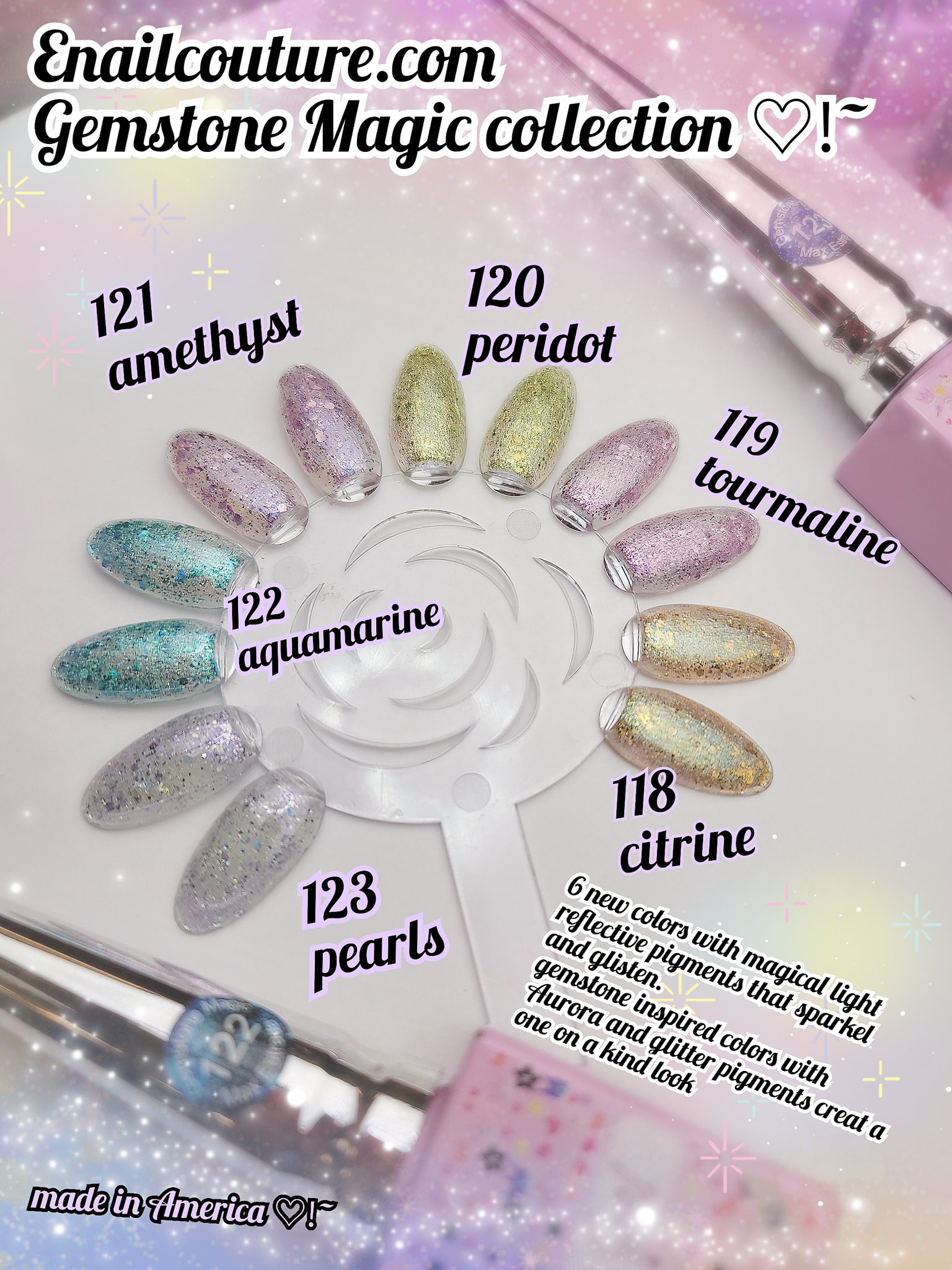 Gemstone Magic !~ fun gel opal rainbow gel polish collection (Clear Sparkle Diamond Shiny Silver Galaxy Crystal Transparent Gel Polish Set, Nail Gel with Glitter Sequins, LED Soak Off Manicure Varnish)