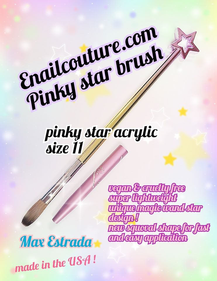 pink star Acrylic and Gel vegan Brush series !~ (cruelty free nail art, gel and acrylic brushes)