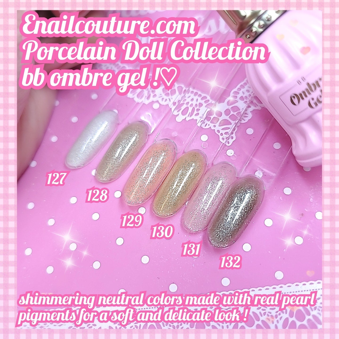 Porcelain Doll BB ombre gel collection !~ (Soak Off LED UV Gel Nail Polish Glitter Natural Gel Polish Spring Summer Sparkling Color 12ml-Shimmer Nude)
