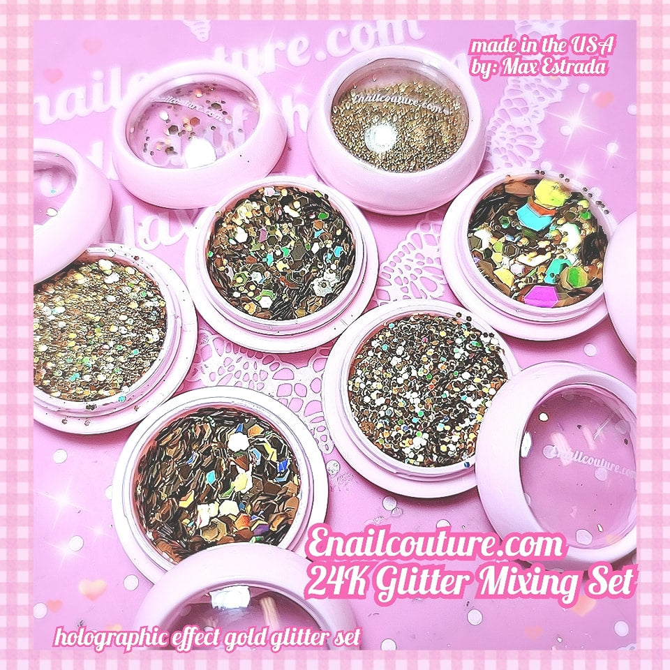 24K Glitter Set (Set of 6 Holographic Nail Glitter Mermaid Powder Flakes Shiny Charms Hexagon Nail Art Pigment Dust Decoration Manicure)