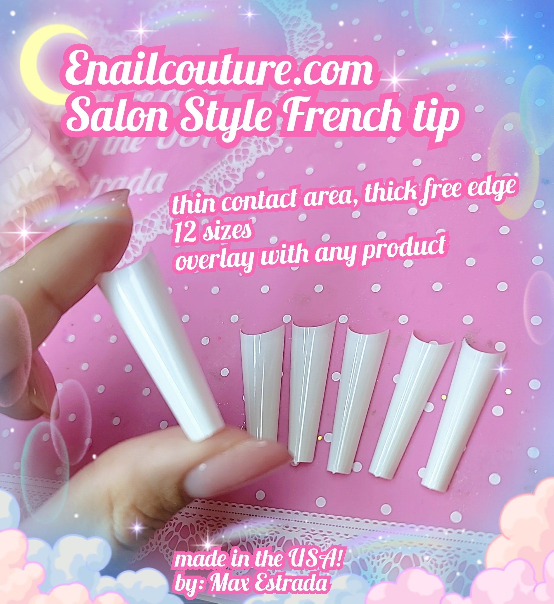Salon French tips  (white Acrylic Coffin Nail Tips French Nail Tip Fake Nails 12 Sizes Half Cover False Nail with Case for Nail Salons and DIY Nail Art )