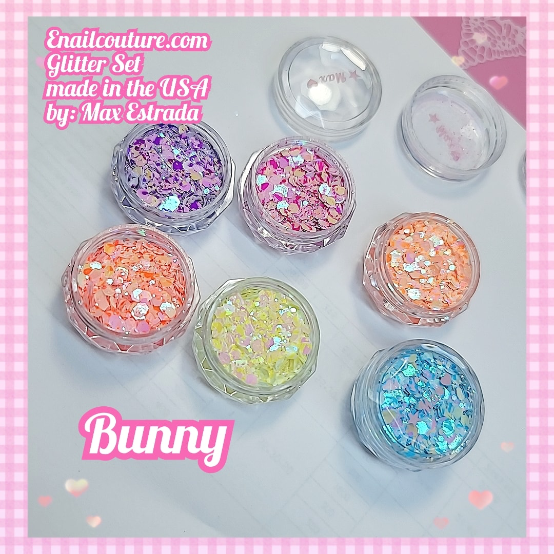 Bunny Glitter Set (Set of 6 Holographic Nail Glitter Mermaid Powder Flakes Shiny Charms Hexagon Nail Art Pigment Dust Decoration Manicure)
