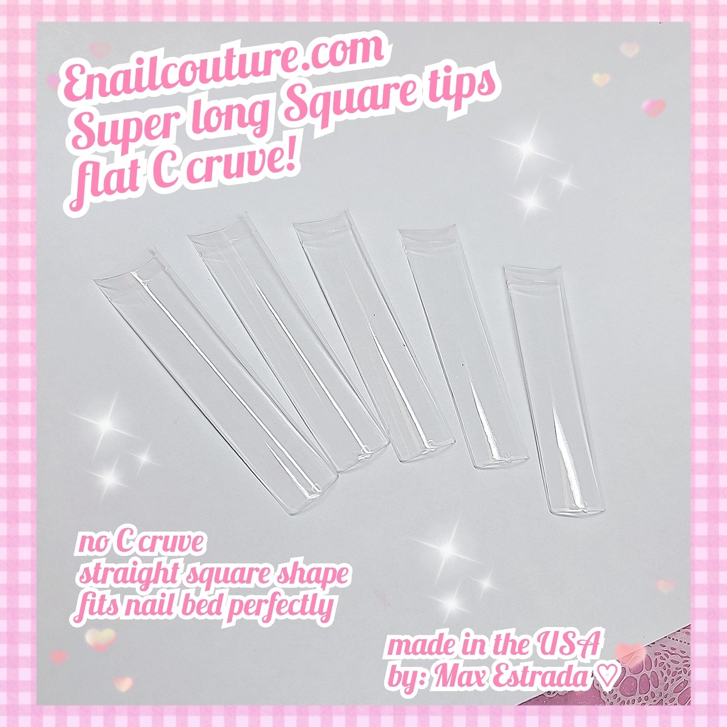 SUPER Long Square Tips/ flat C curve (Long No C Curve Straight Square Nail Tips - Flattened XXXL None Curve Fake Nail Tips Half Cover Flat Square Nails Tips Clear )