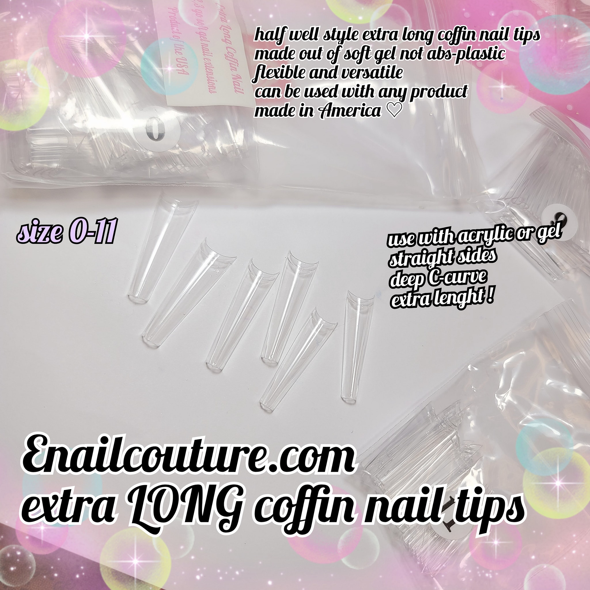 Extra Long Coffin Nail tips (XXL Coffin Nail Tips Clear Acrylic Nail Tips Half Cover False Fake Nail Tips for Nail Salons Home)