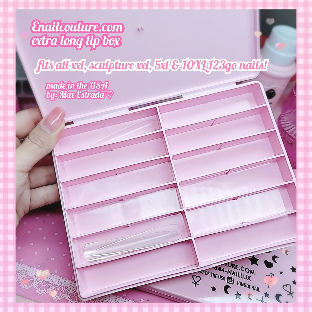Extra Long Tip Box (Nail Tip Box False Nail Tips pink Storage Box with 12 Number Empty Spaces Storage Case Container Nail Organizer Box Plastic Grid Box for Fingernail Crystal, Jewelry, Nail Accessories)