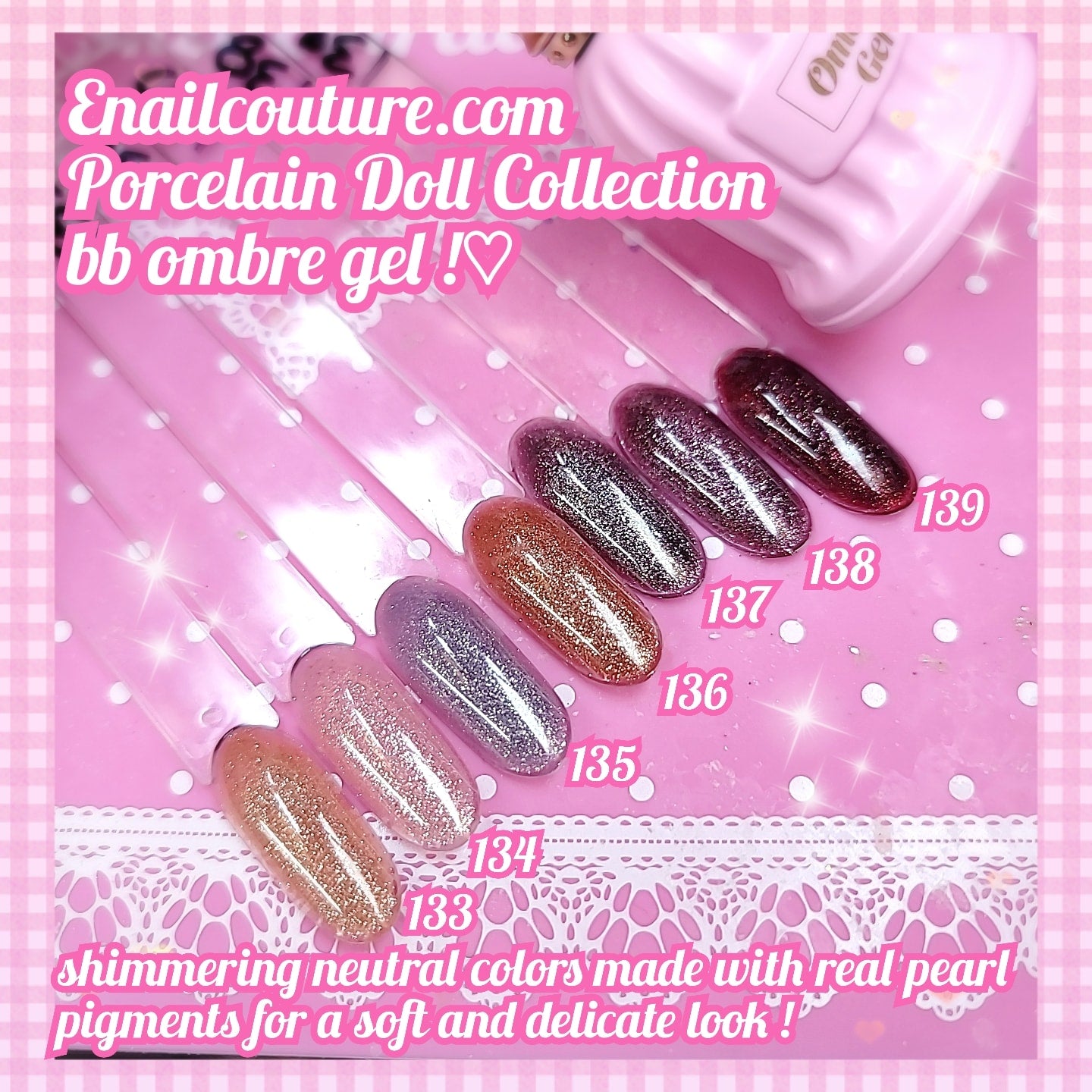 Porcelain Doll BB ombre gel collection !~ (Soak Off LED UV Gel Nail Polish Glitter Natural Gel Polish Spring Summer Sparkling Color 12ml-Shimmer Nude)