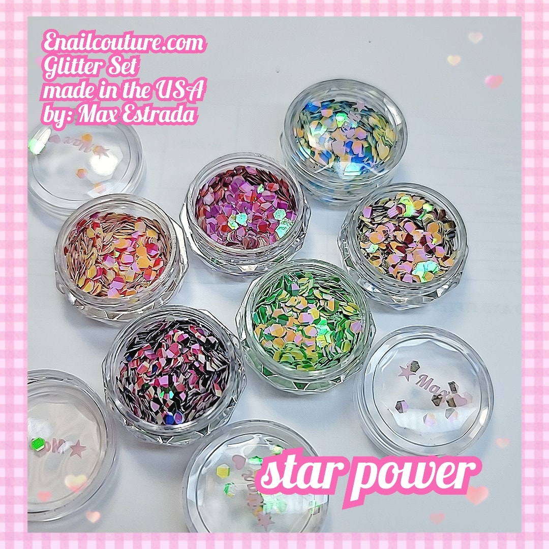 Star Power Glitter Set (Set of 6 Holographic Nail Glitter Mermaid Powder Flakes Shiny Charms Hexagon Nail Art Pigment Dust Decoration Manicure)