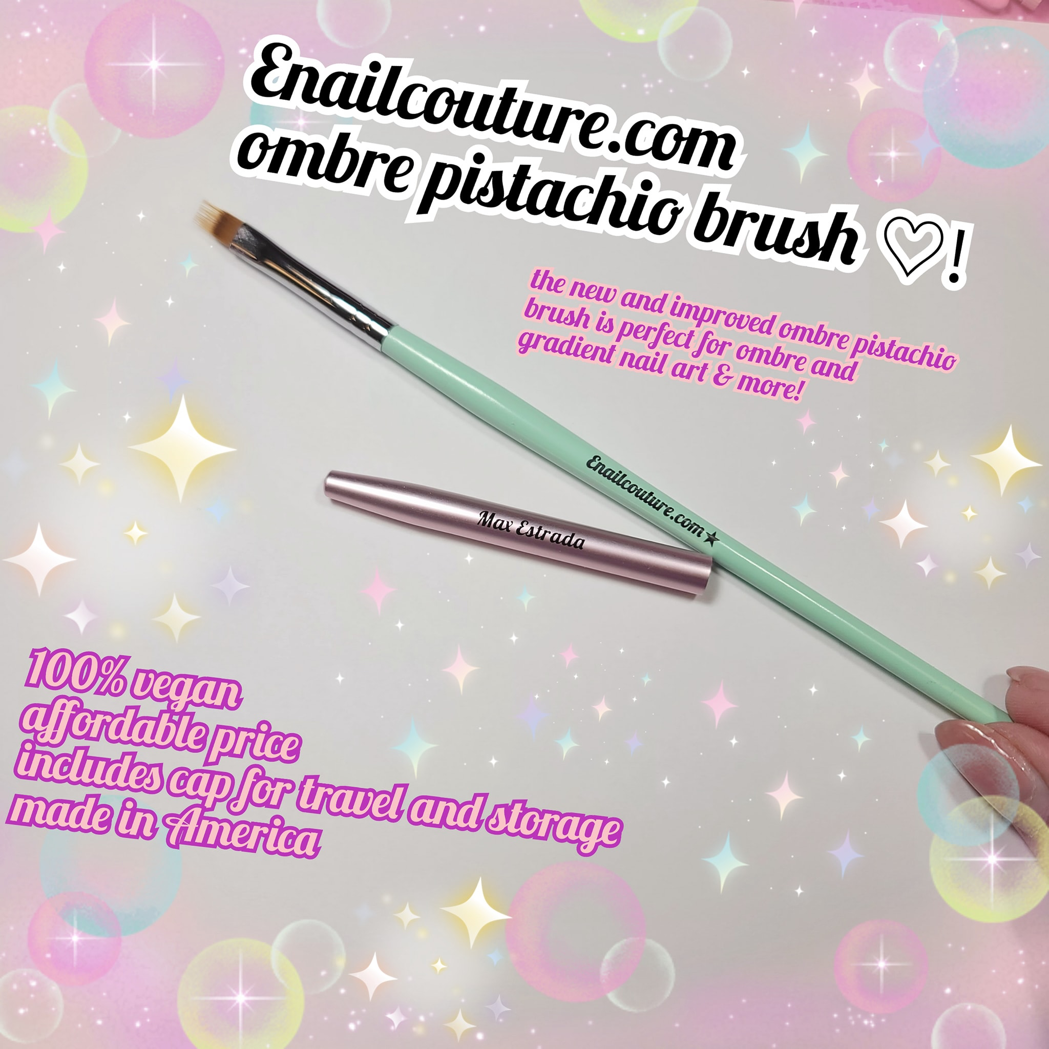 Pistachio Ombre Brush (ombre nail art, baby boomer french gel)(Pink Nail Ombre Brushes Gradient Painting Pens Brushes With Wood Handle Uv Gel Nail Art Manicure Brush)