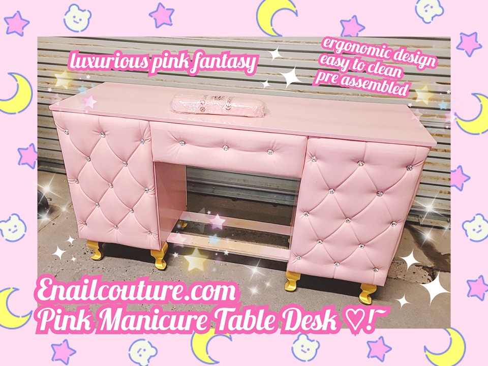 Pink Manicure Table Desk! (Manicure Table, Nail Makeup Desk with Drawers, Storage Beauty Salon Workstation Pink)