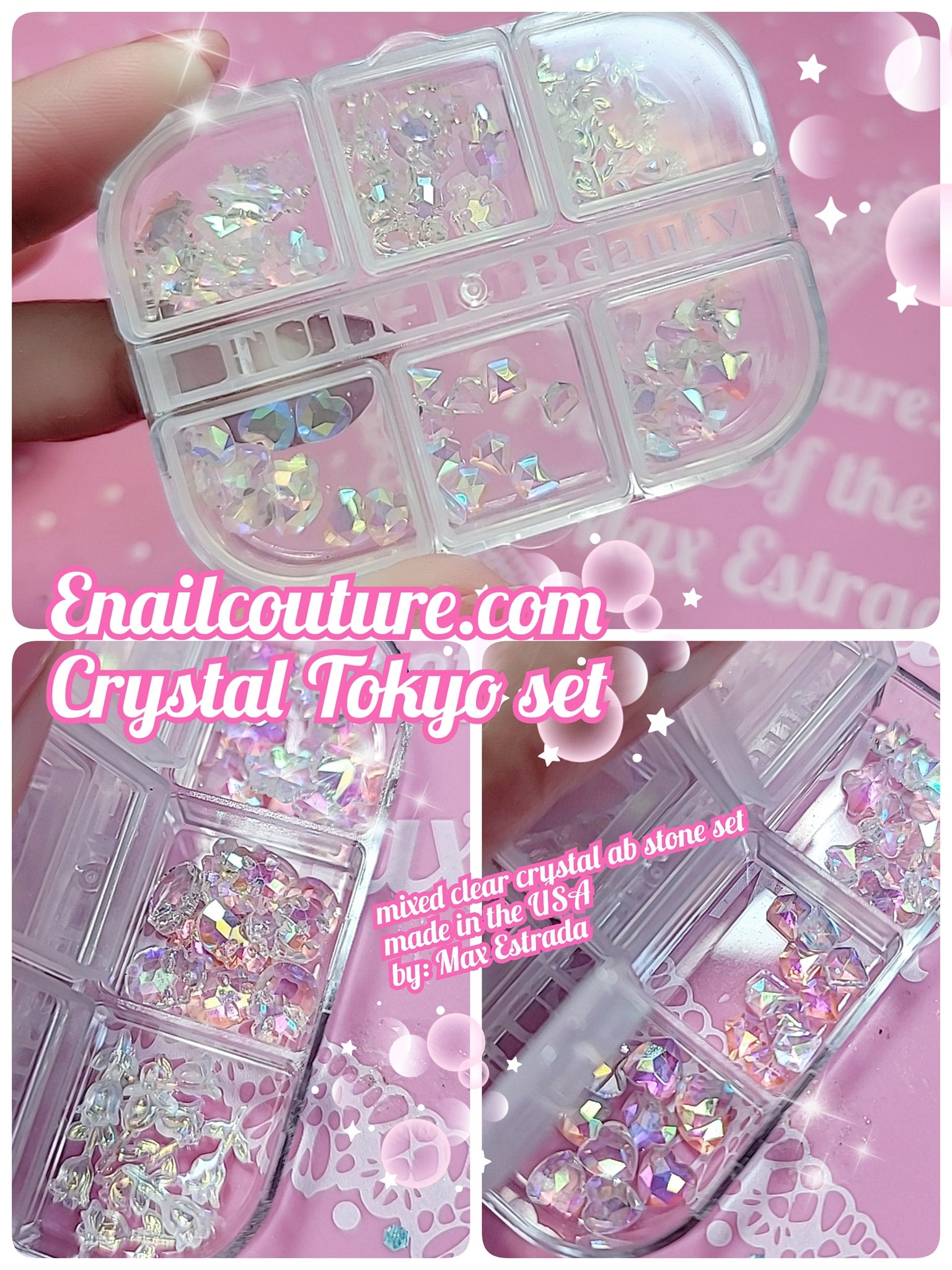crystal tokyo set (AB Crystal Nail Art Set Rhinestones Nail Gems Iridescent Clear Class, 60pcs Multi-Shape Flat Back Shiny Nail Jewels for Nail Art DIY Crafts)