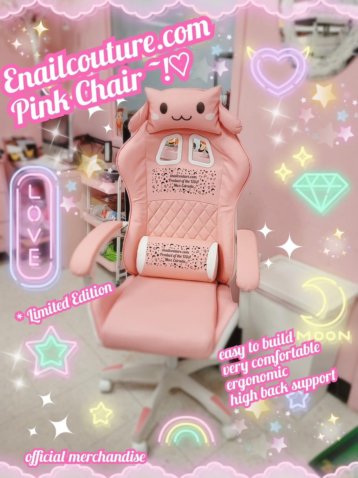 Pink Chair !~ ( Chair Pink - PU vegan Leather + High Back Ergonomic ...