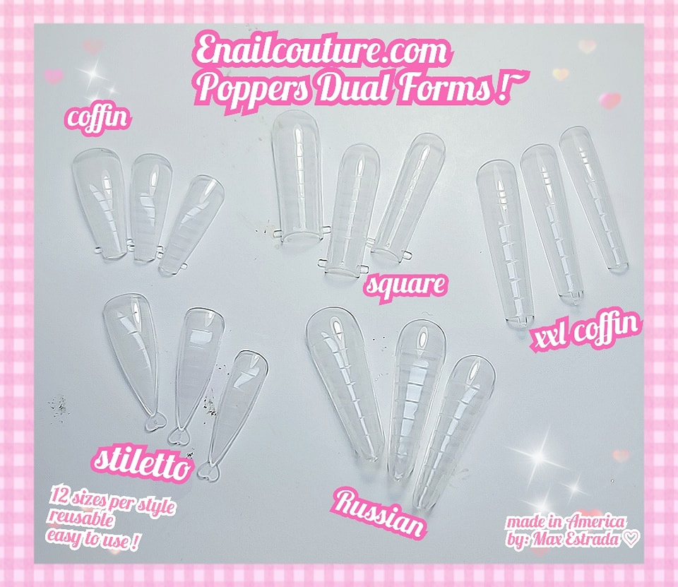 poppers dual forms !~(Dual Nail Forms Set,Gel Nail Mold Extension Forms Tips,Clear Coffin Nail Forms with 12 Sizes Scale for Acrylic UV Nails for Salon Manicure DIY)