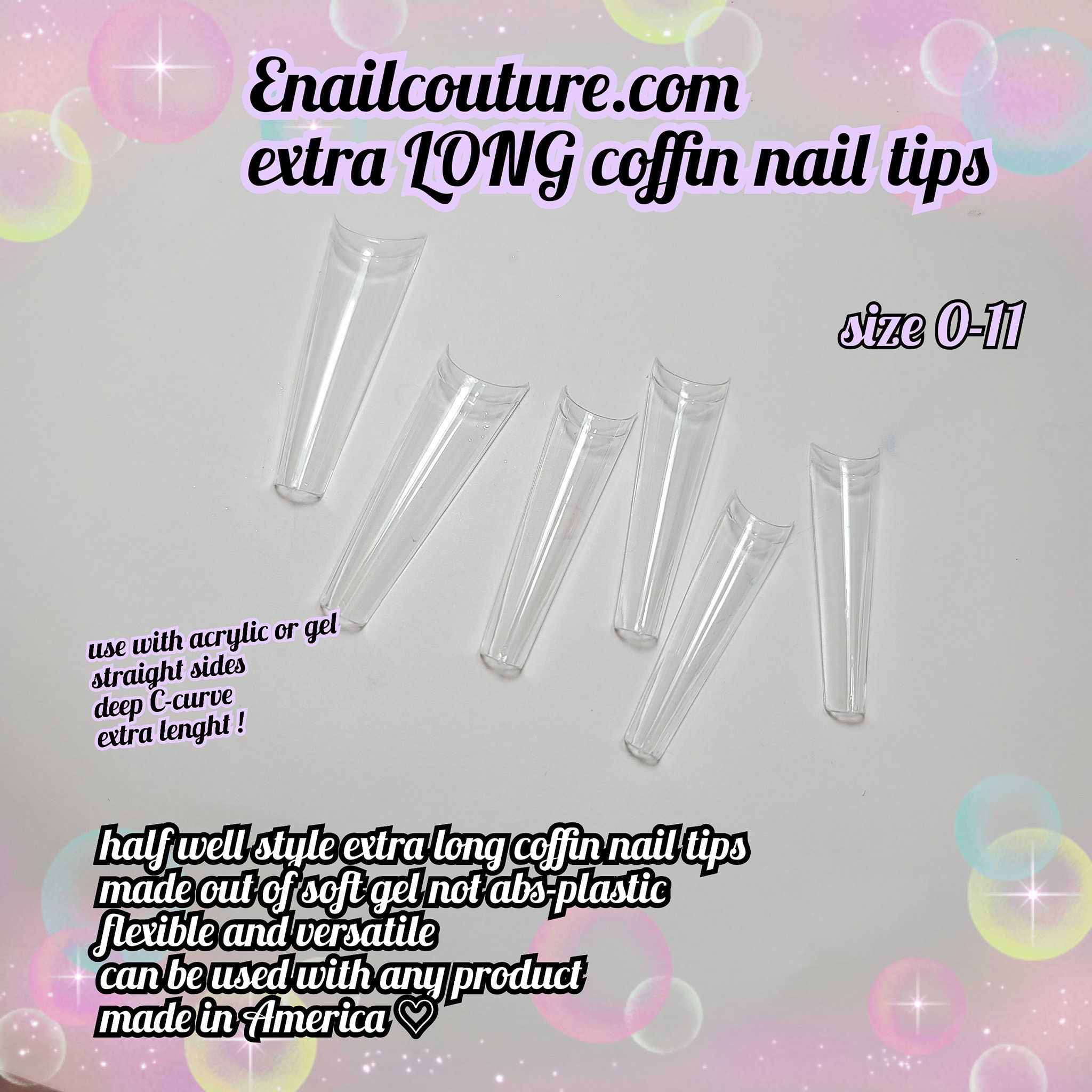 Extra Long Coffin Nail tips (XXL Coffin Nail Tips Clear Acrylic Nail Tips Half Cover False Fake Nail Tips for Nail Salons Home)