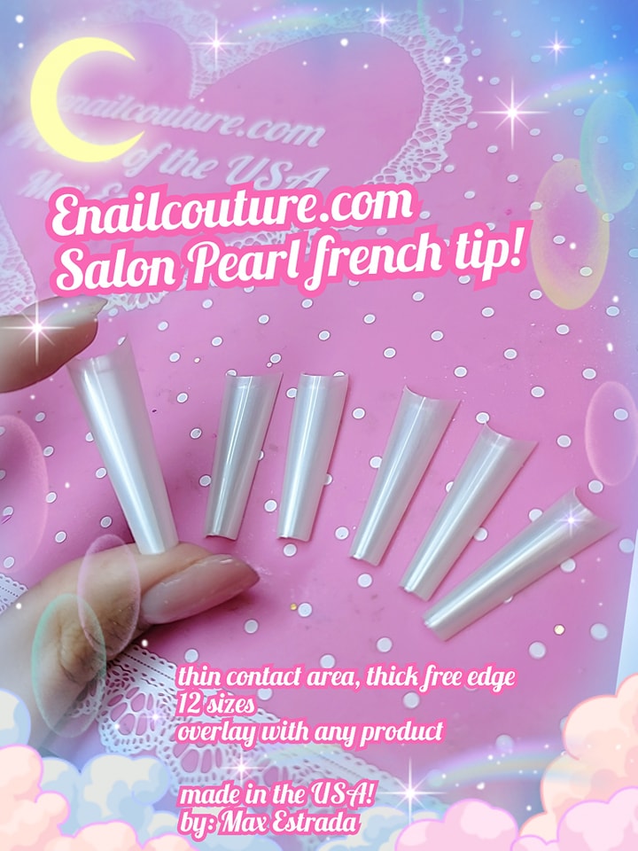 Salon French tips Pearl (pearl white Acrylic Coffin Nail Tips French Nail Tip Fake Nails 12 Sizes Half Cover False Nail with Case for Nail Salons and DIY Nail Art )
