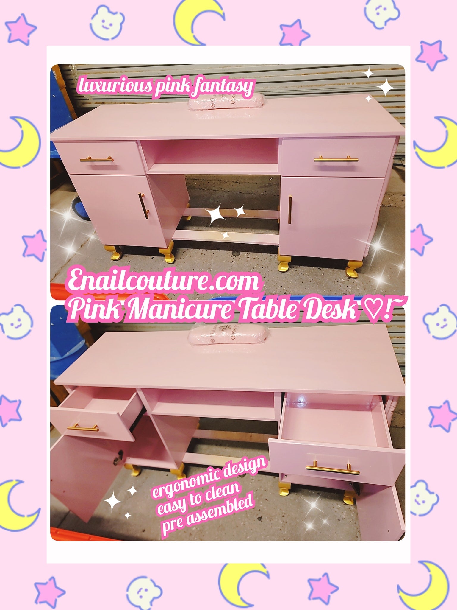 Pink Manicure Table Desk! (Manicure Table, Nail Makeup Desk with Drawers, Storage Beauty Salon Workstation Pink)