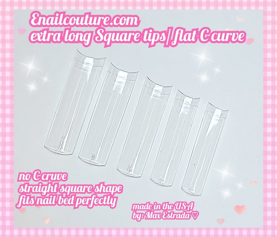 Extra Long Square Tips/ flat C curve (Long No C Curve Straight Square Nail Tips - Flattened XXL None Curve Fake Nail Tips Half Cover Flat Square Nails Tips Clear )
