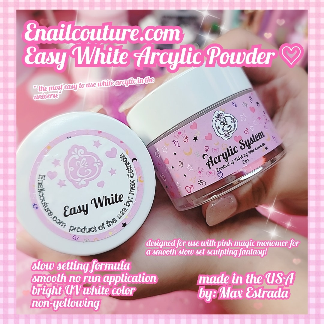 Easy White Acrylic Powder (White Acrylic Powder Professional Acrylic Nail System Jar 2oz Acrylic Powder for Nail Extension French Nails, Long-Lasting, slow Air Dry)