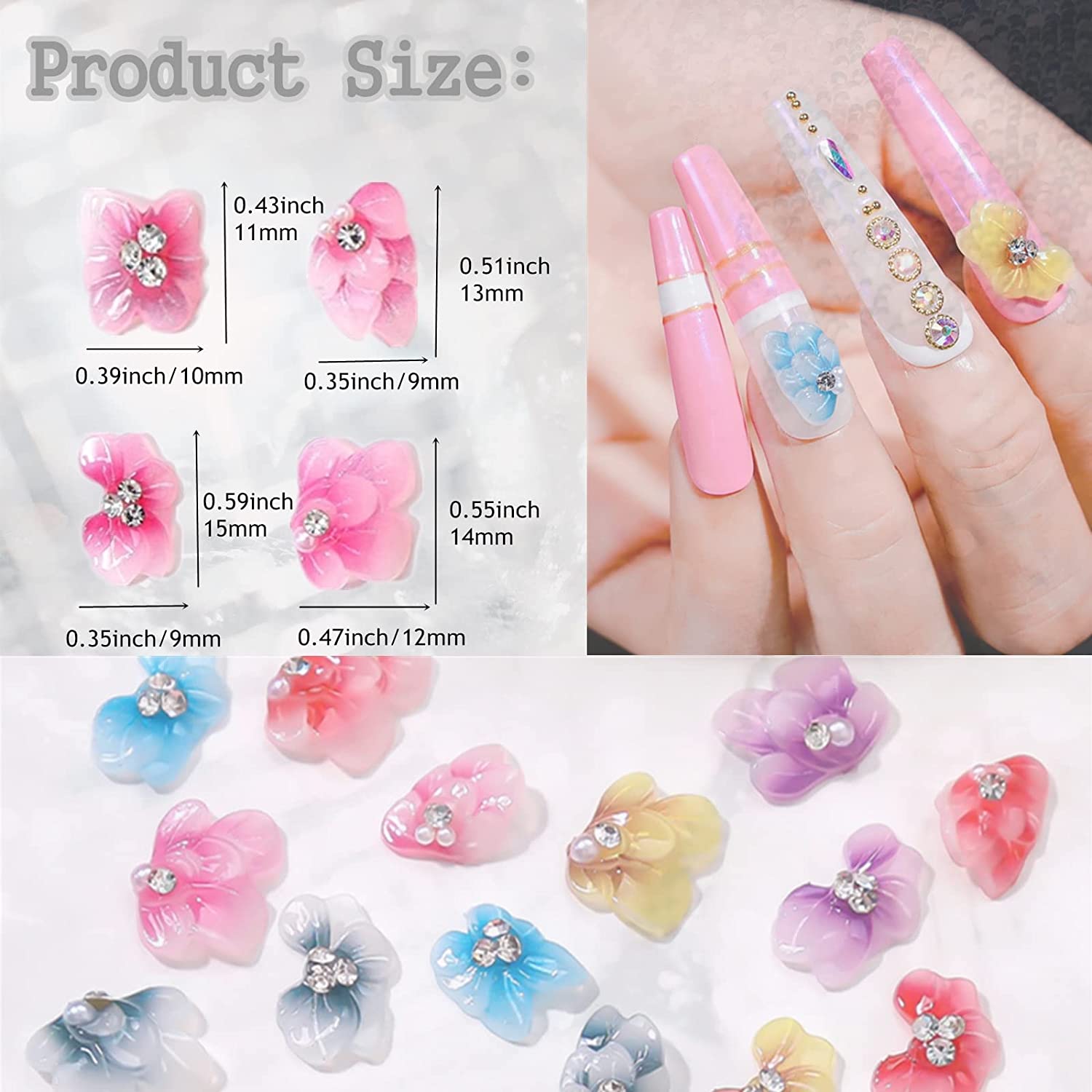 KTM® 400Pcs 3D Flower Nail Art Charms, Nail Rhinestones Kit, Resin Flower  Decals with Golden Beads Crystal Nail Pearls Flat Design Acrylic Nail Art  Studs Manicures Accessories for Women Girls : Amazon.in: