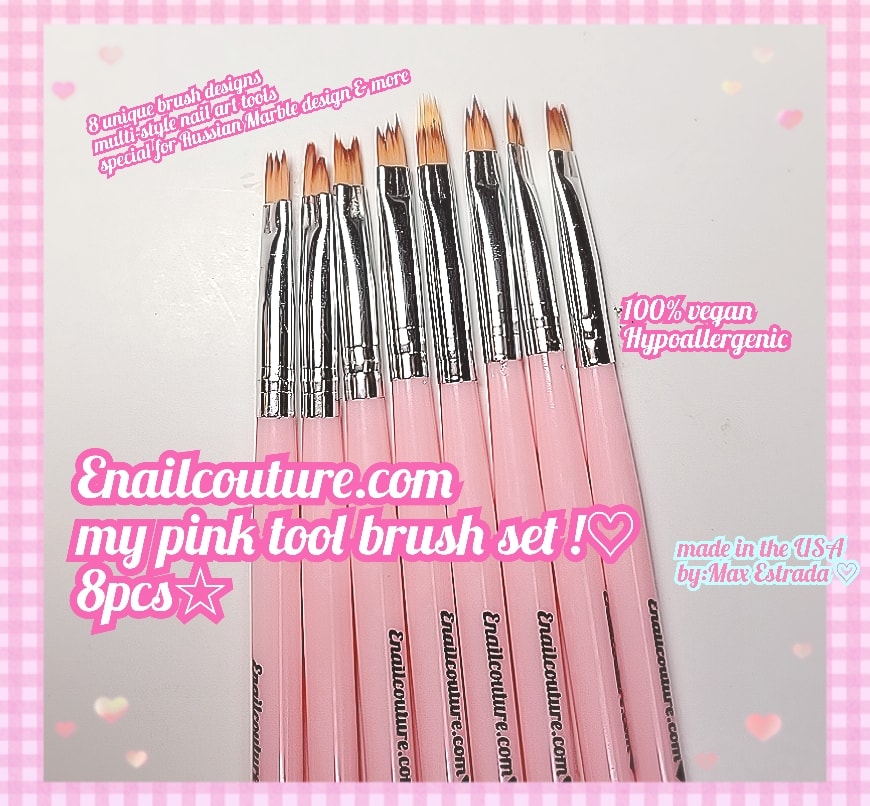 My Pink Tool nail art brush set (8Pcs 3D Nail Art Brush, Gradient Acrylic Painting Brush Set Poly Kit Gel DIY Flower Drawing Pen Pink Handle Manicure Nail Art Polish Brush Tool)