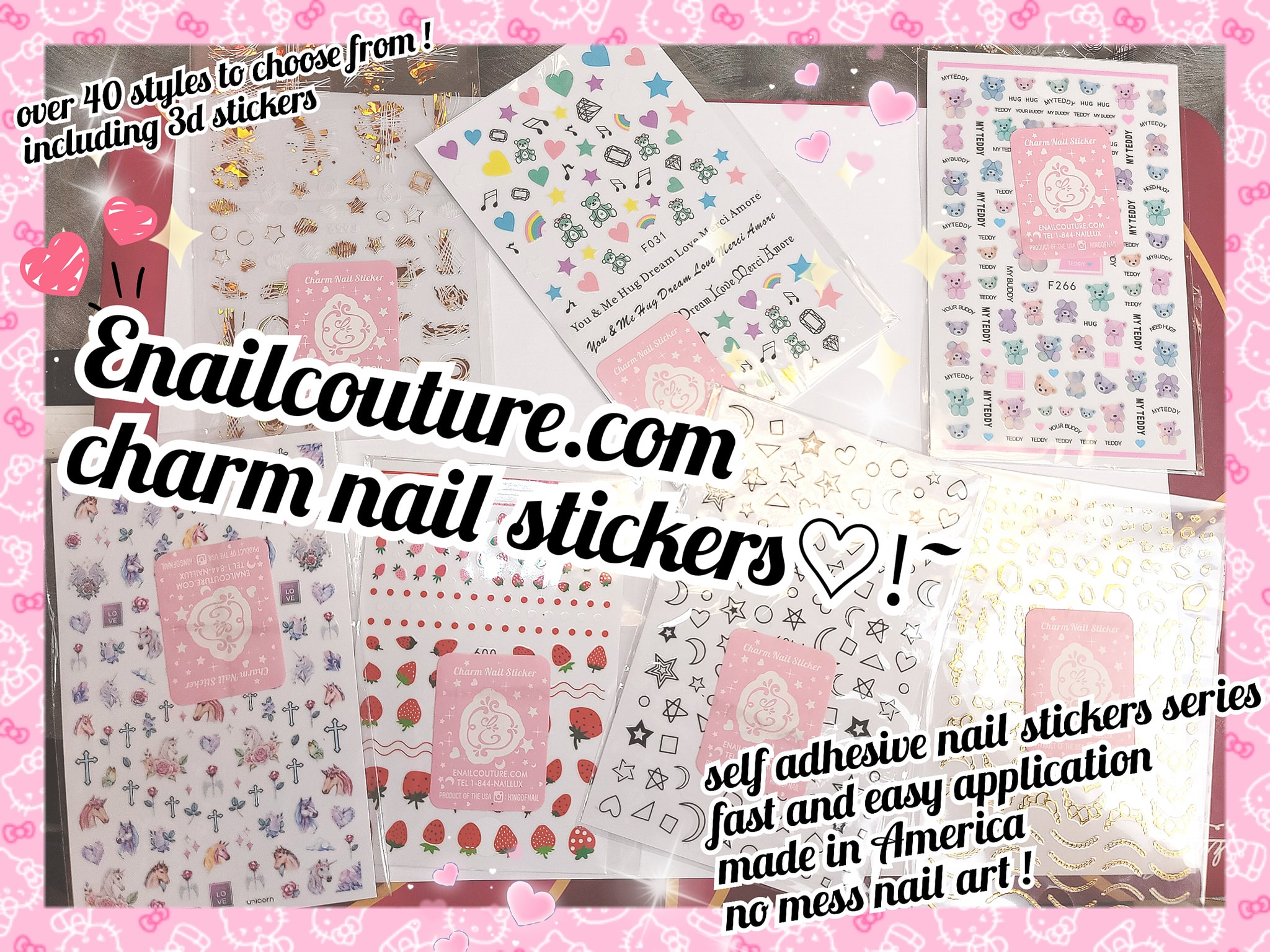 Charm Nail sticker, (flat & 3D Self-AdhesiveNail Decals Leaf Nail Art Stickers Colorful Mixed Nail Decorations)view ALL