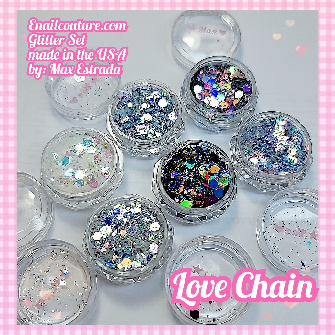 Love Chain Glitter Set (Set of 6 Holographic Nail Glitter Mermaid Powder Flakes Shiny Charms Hexagon Nail Art Pigment Dust Decoration Manicure)